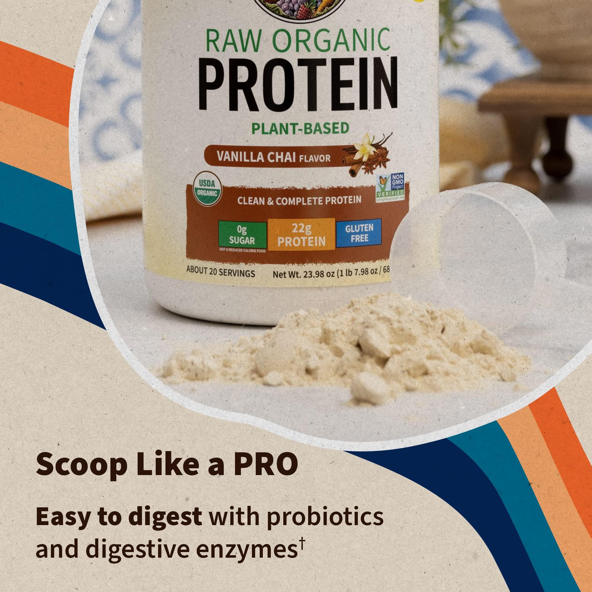 Garden of Life Garden of Life Raw Organic Protein Vanilla Chai Powder, 20 Servings, Certified Vegan, Gluten Free, Organic & Non-GMO, Plant Based Sugar Free Protein Shake, Probiotics & Enzymes, 4g BCAAs, 22g Protein