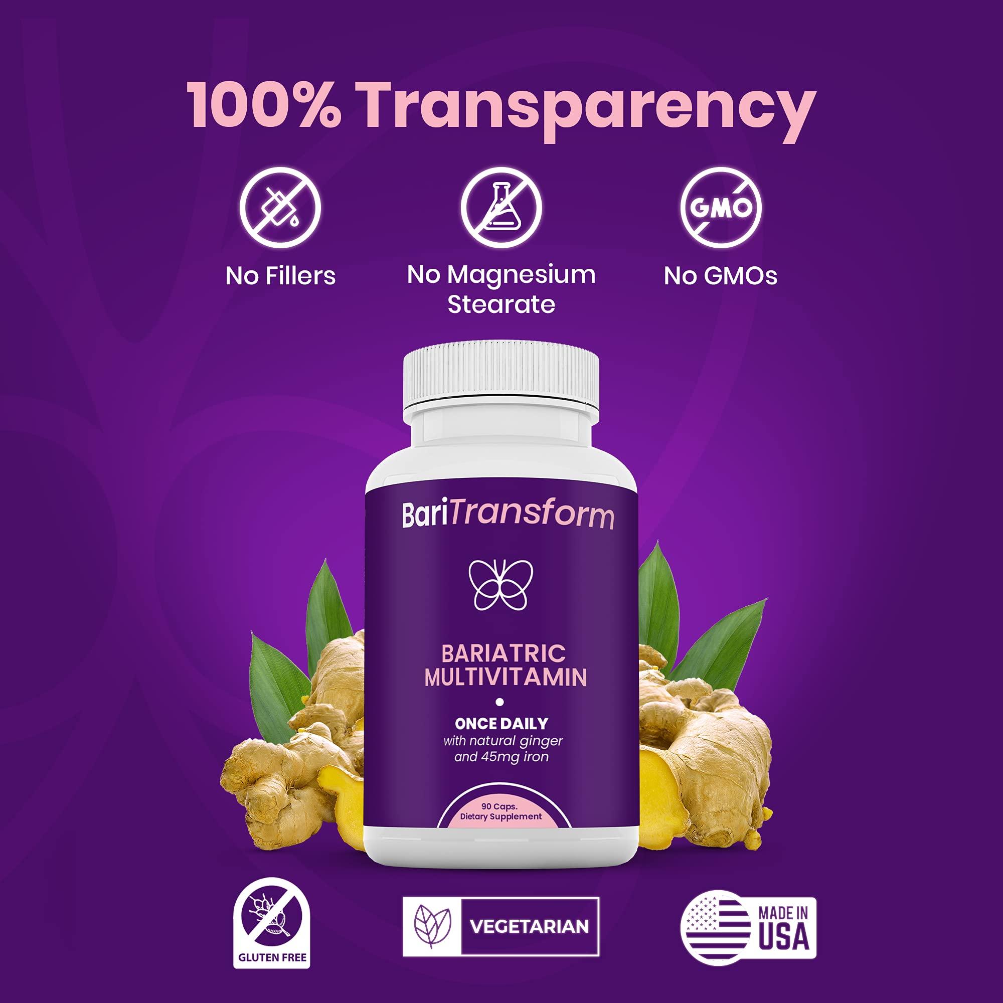 BariTransform BariTransform Bariatric Multivitamin with Iron Capsule 30 Ct Bariatric Vitamins Multivitamin with Organic Ginger Root for Digestion Support Once-A-Day Vitamins