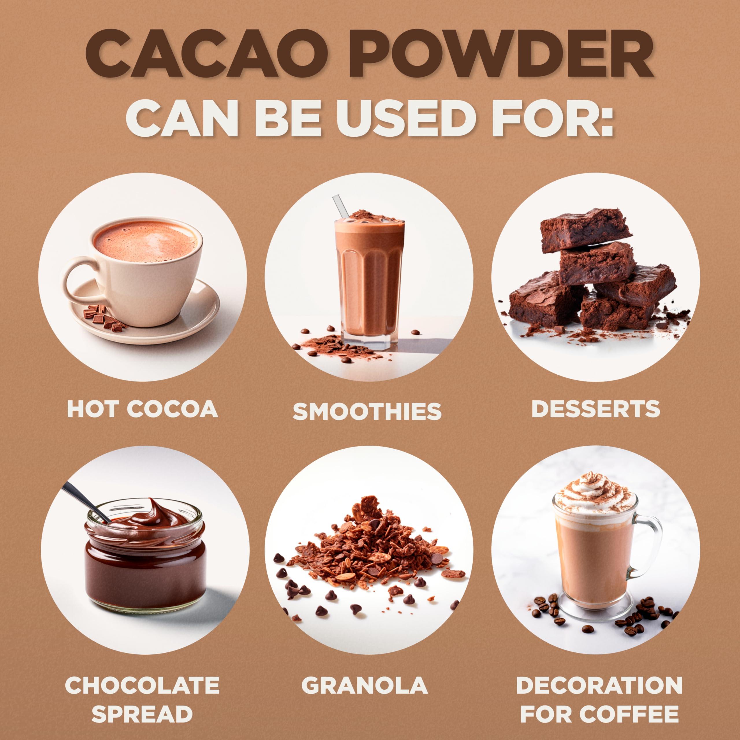 NaturaleBio NaturaleBio Organic Cacao Powder 35oz, Cocoa Powder Unsweetened, Natural and Pure - Produced from Raw Cacao Beans. Source of Magnesium, Manganese and Phosphorus