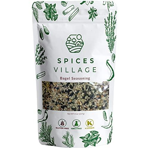 Spices Village SPICES VILLAGE Everything Bagel Seasoning [ 8 oz ] Blend of Sea Salt, Minced Garlic, Onion Flakes, Sesame Seeds, Poppy - Kosher Certified, Gluten Free, Vegan, Keto Bagels, Resealable Bulk Bag