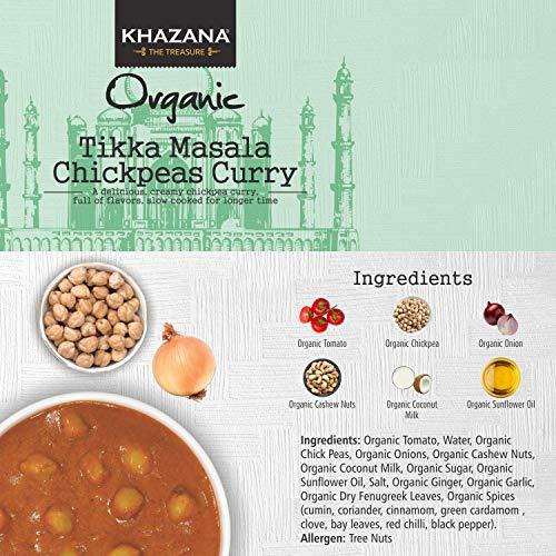 Khazana Khazana Organic Ready to Eat Meals - Tikka Masala Chickpeas Curry (Pack of 6, 10oz Pouches) - Non-GMO, Vegan, Gluten Free & Kosher - Authentic Indian Cuisine in 90 Seconds!
