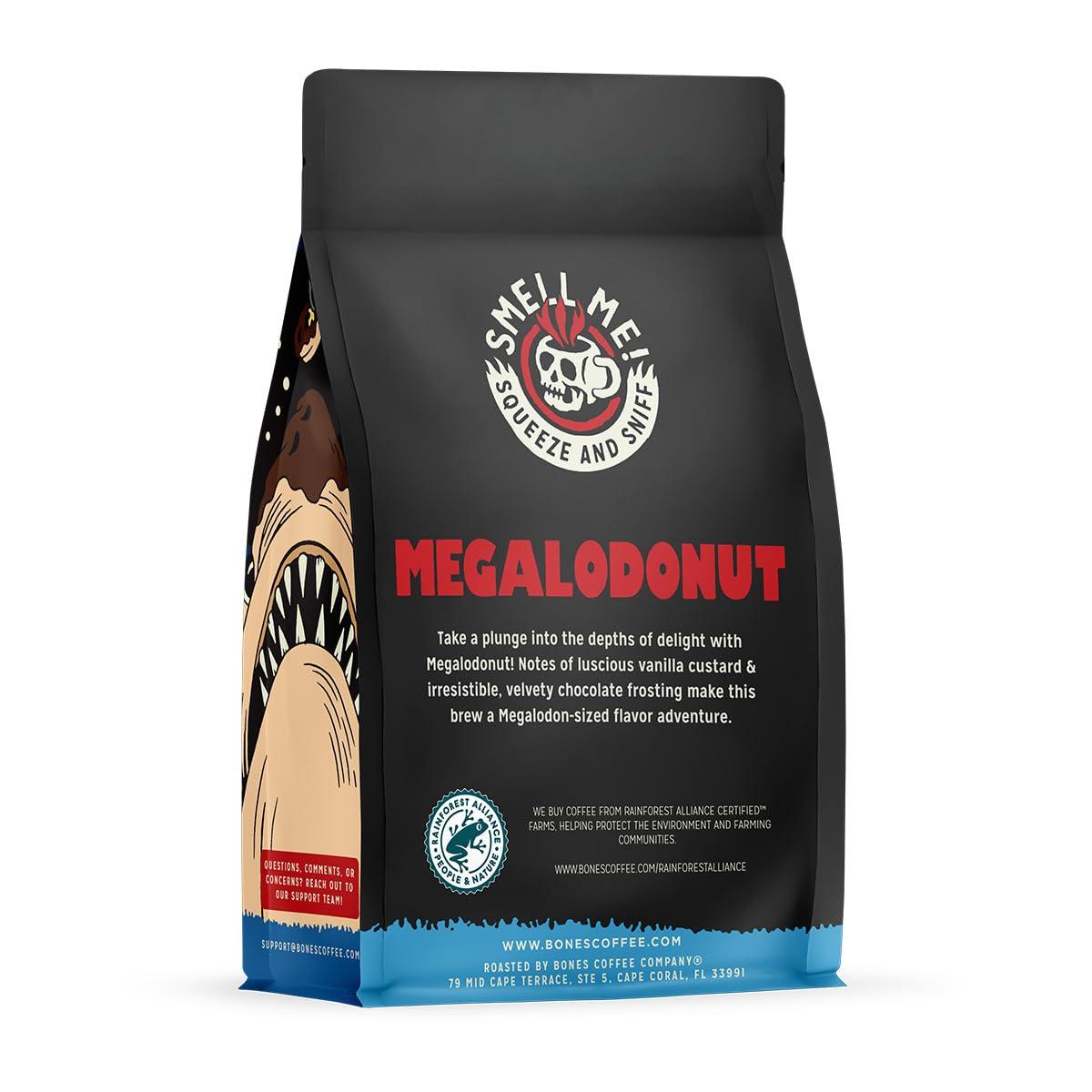 Bones Coffee Company Bones Coffee Company Megalodonut Flavored Coffee Beans, Whole Bean Coffee Medium Roast Low Acid, Boston Cream Donut Flavor (12 oz)