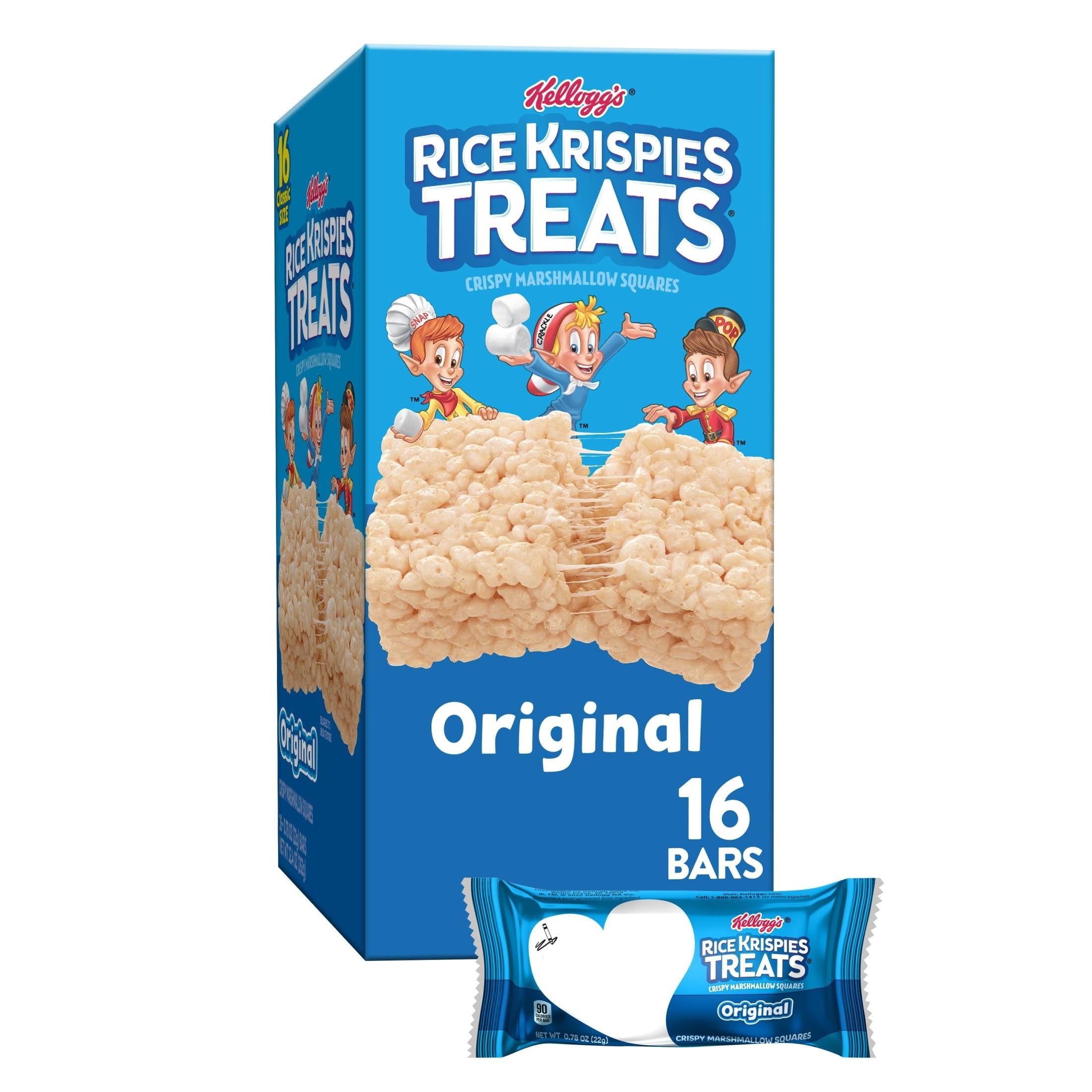RICE KRISPIES TREATS Rice Krispies Treats Crispy Marshmallow Squares, Kids Snacks, Snack Bars, Original, 12.4oz Box (16 Bars)
