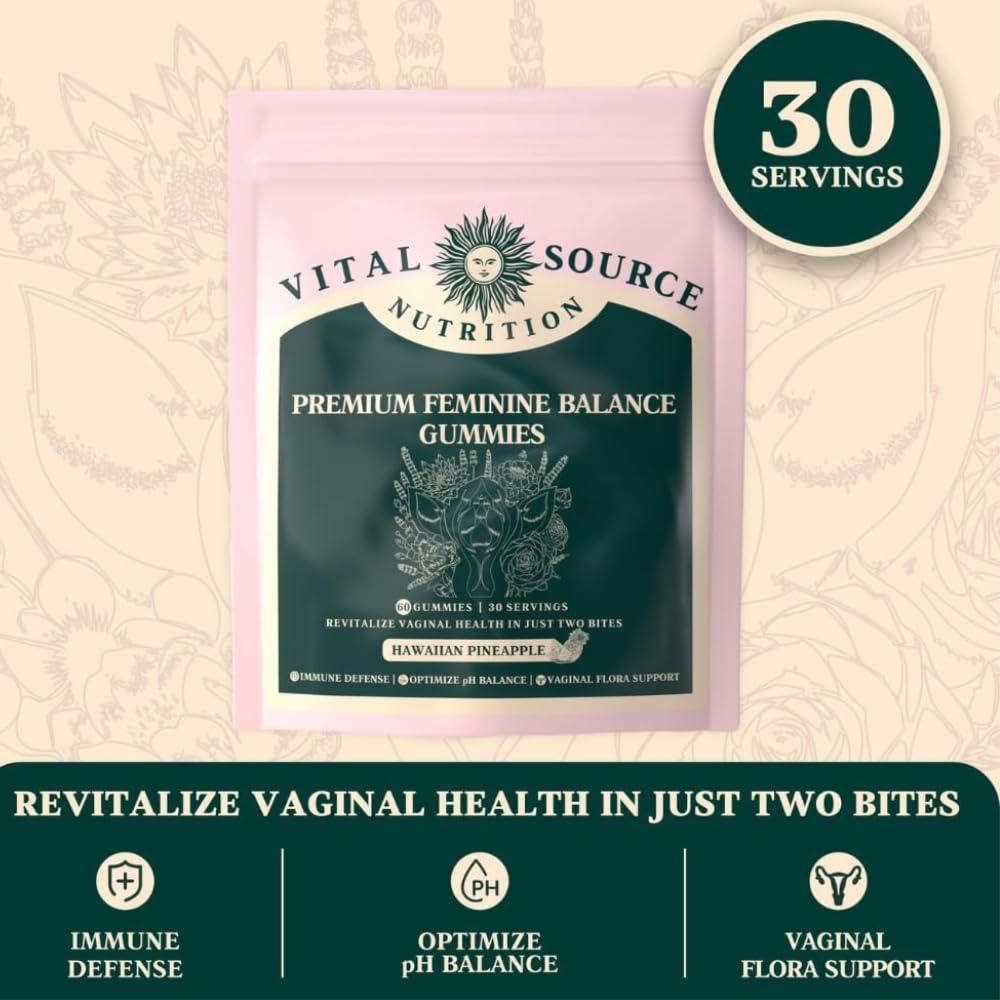 Vital Source Nutrition Vital Source Nutrition - Premium Feminine Balance Gummies - for Womens Health & Wellness - Immune Support - Vegan, Gluten-Free - Hawaiian Pineapple - 60 Gummies - 30 Servings