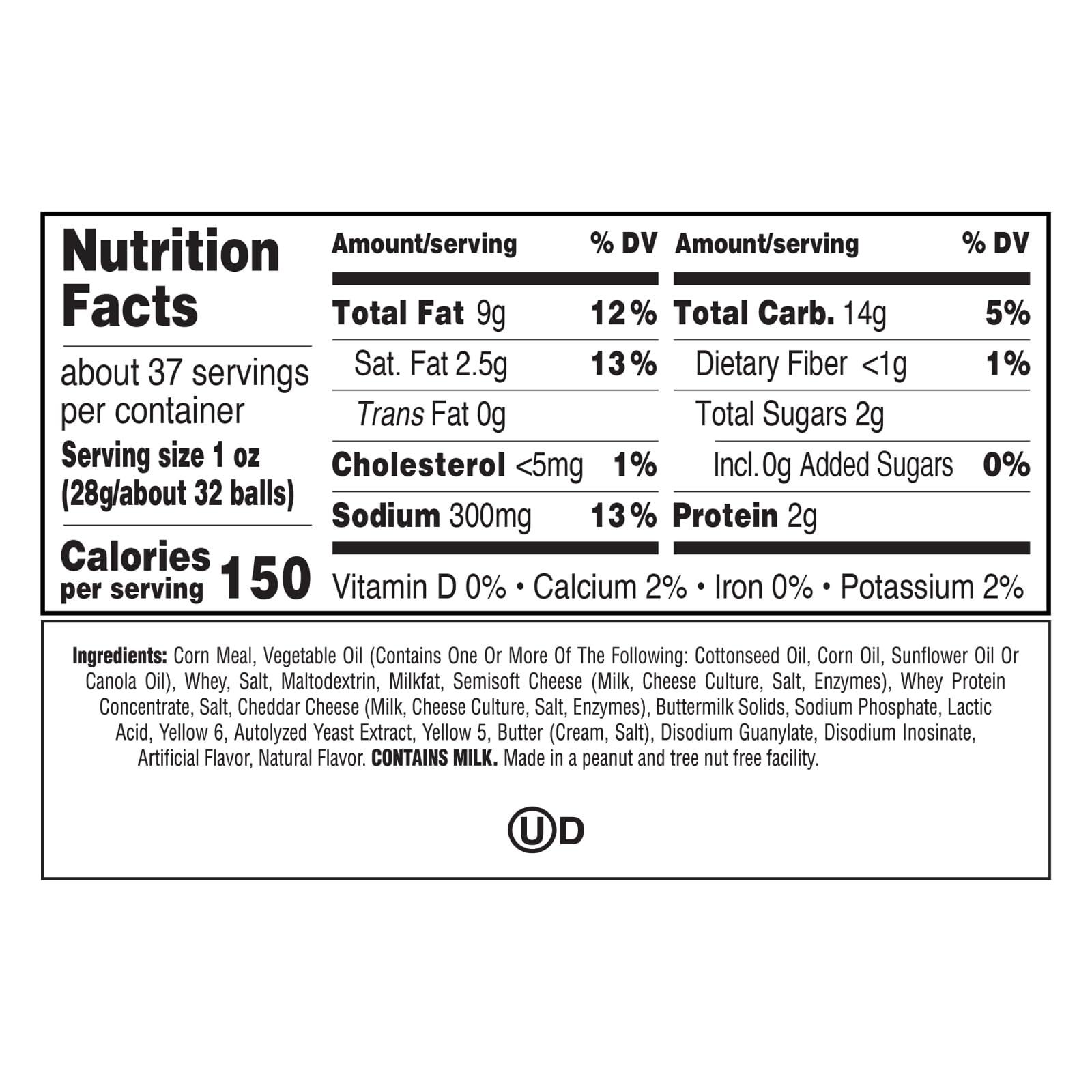 Utz Utz Cheese Balls Barrel, Tasty Snack Baked with Real Cheddar Cheese, Delightfully Poppable Party Snack, Gluten, Cholesterol and Trans-Fat Free, Kosher Certified, 36.5 Oz (Pack of 2)