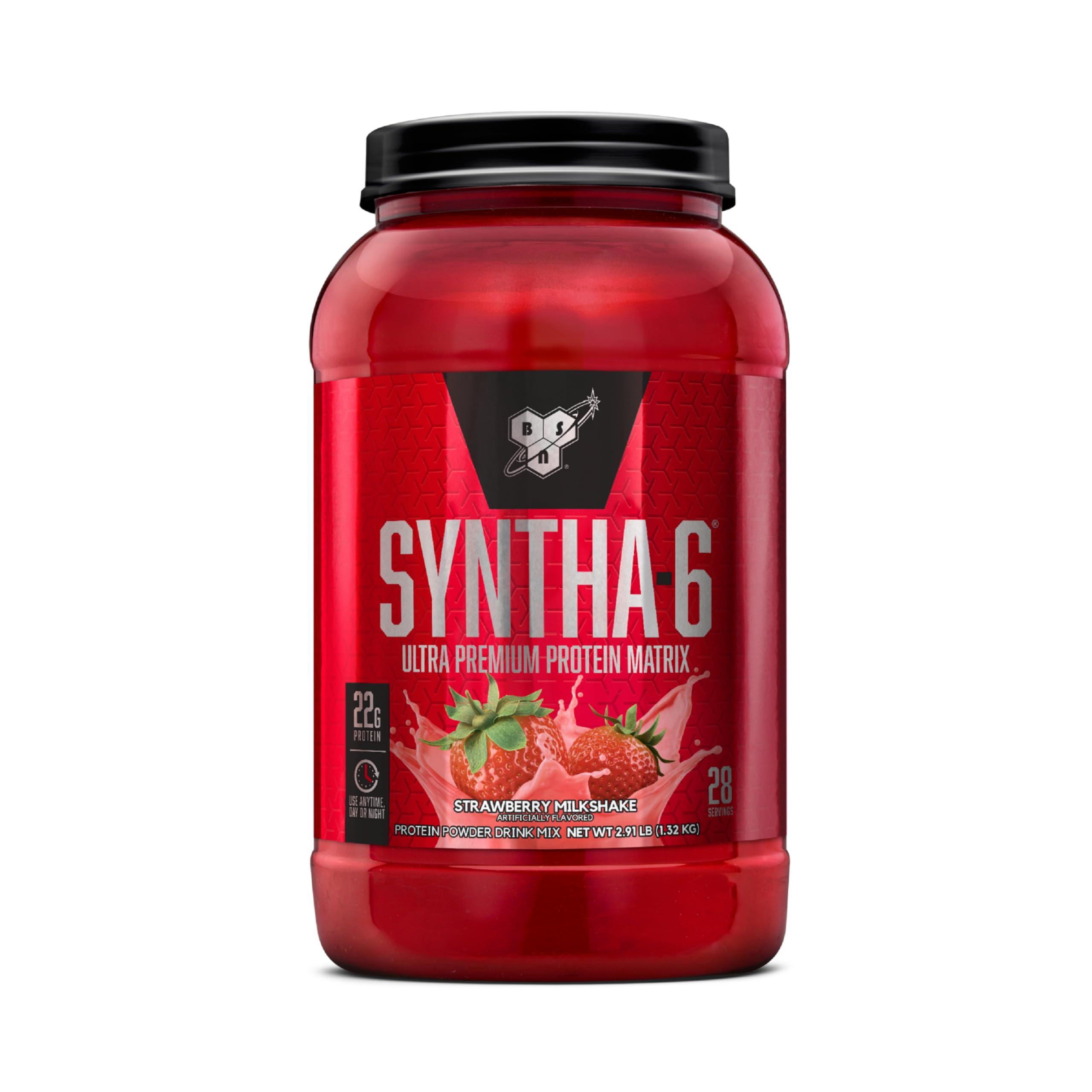 BSN BSN SYNTHA-6 Whey Protein Powder, Strawberry Protein Powder with Micellar Casein, Milk Protein Isolate, Strawberry Milkshake, 28 Servings (Packaging May Vary)