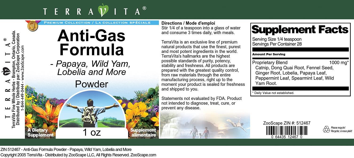 TerraVita Terravita Anti-Gas Formula Powder - Papaya, Wild Yam, Lobelia and More (1 oz, ZIN: 512467) - 3 Pack