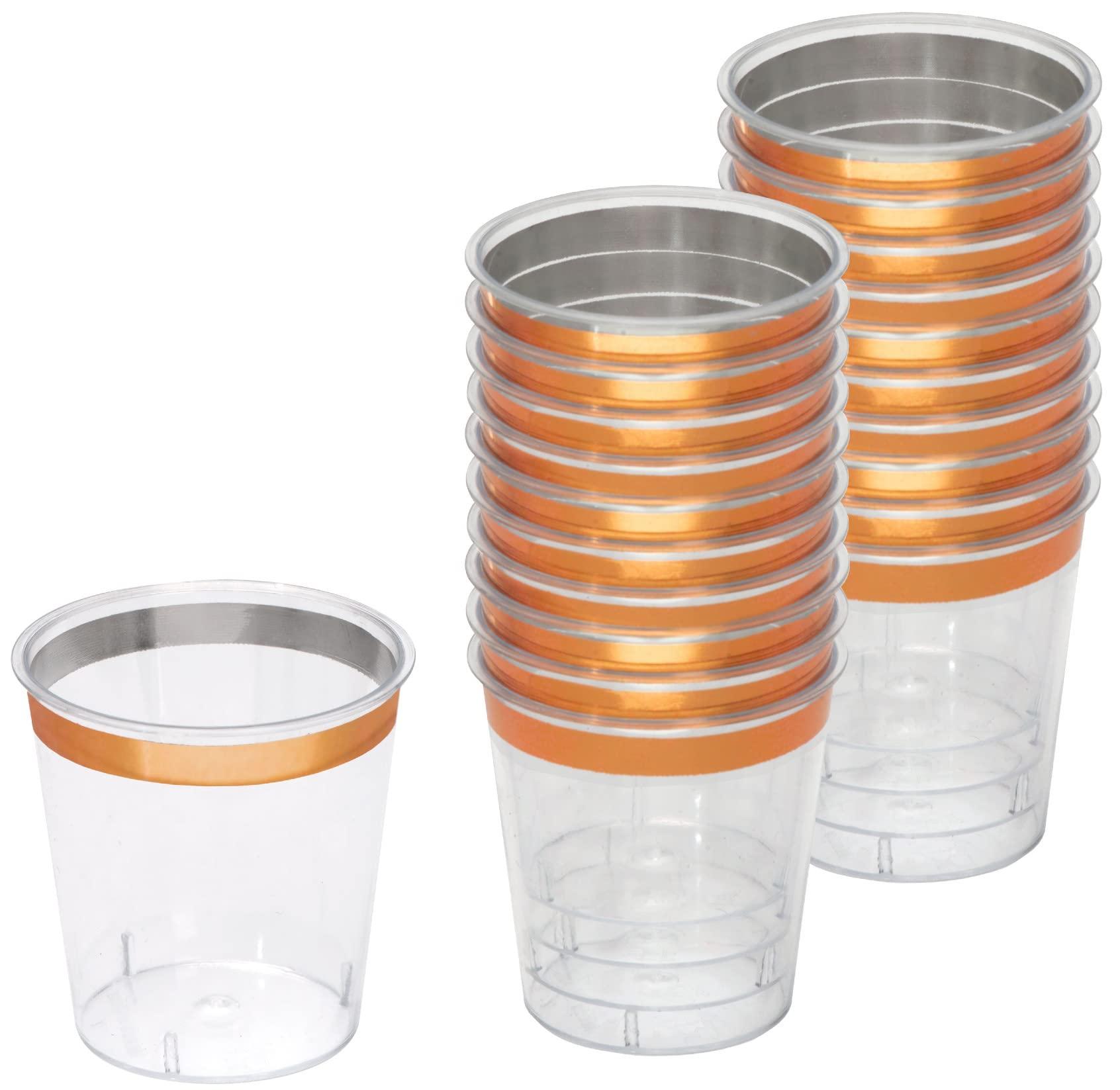 zappy zappy 1240 Pk Plastic Shot Glasses 1 oz Clear Plastic Shot Cups with Metallic Rose Gold Rim Hard Party Cups Disposable Shooter Cups Sample Wine Tasting Cups