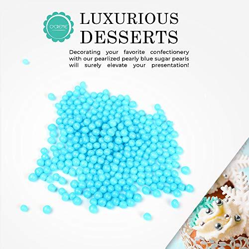 O'CREME O'Creme Blue Edible Sugar Pearls Cake Decorating Supplies for Bakers: Cookie, Cupcake & Icing Toppings, Beads Sprinkles For Baking, Certified, Candy Sugar Ball Accents (4mm, 8 Oz)