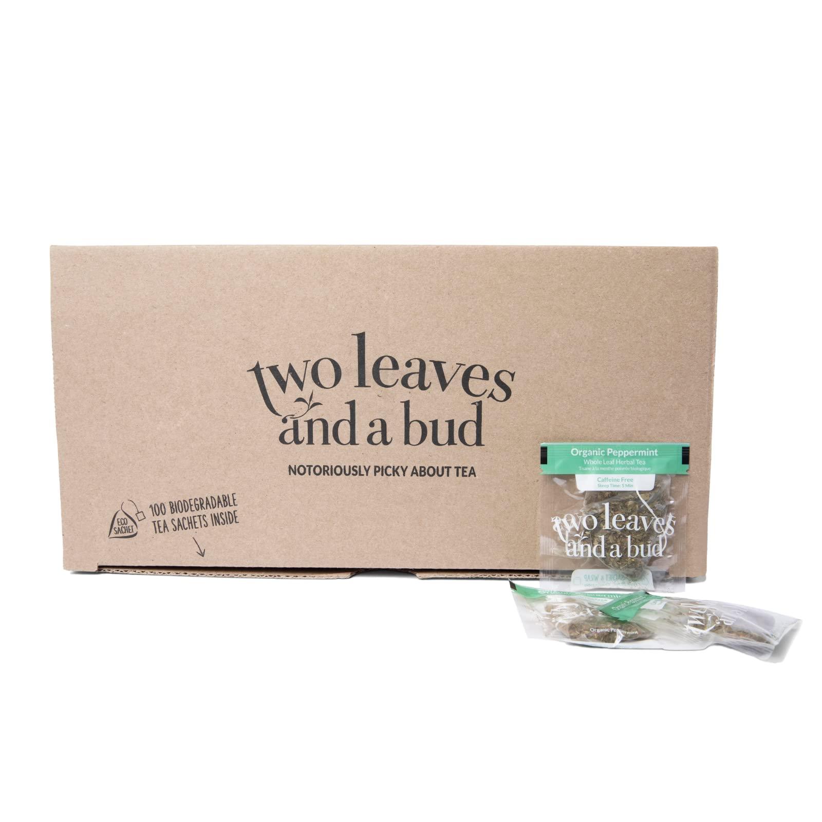 Two Leaves and a Bud Two Leaves and a Bud Organic Peppermint Tea Bags, Naturally Caffeine Free, Herbal Whole Leaf Peppermint Tea in Compostable Sachets, 100 Count (Pack of 1)