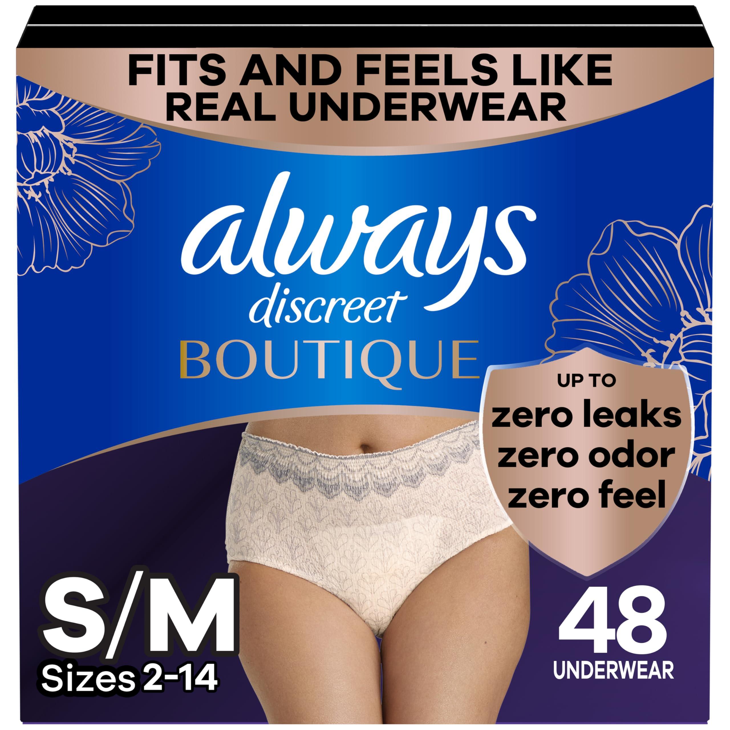 Always Discreet Always Discreet Boutique Incontinence and Postpartum Underwear for Women, Maximum Protection, S/M, Rosy, 48 Count