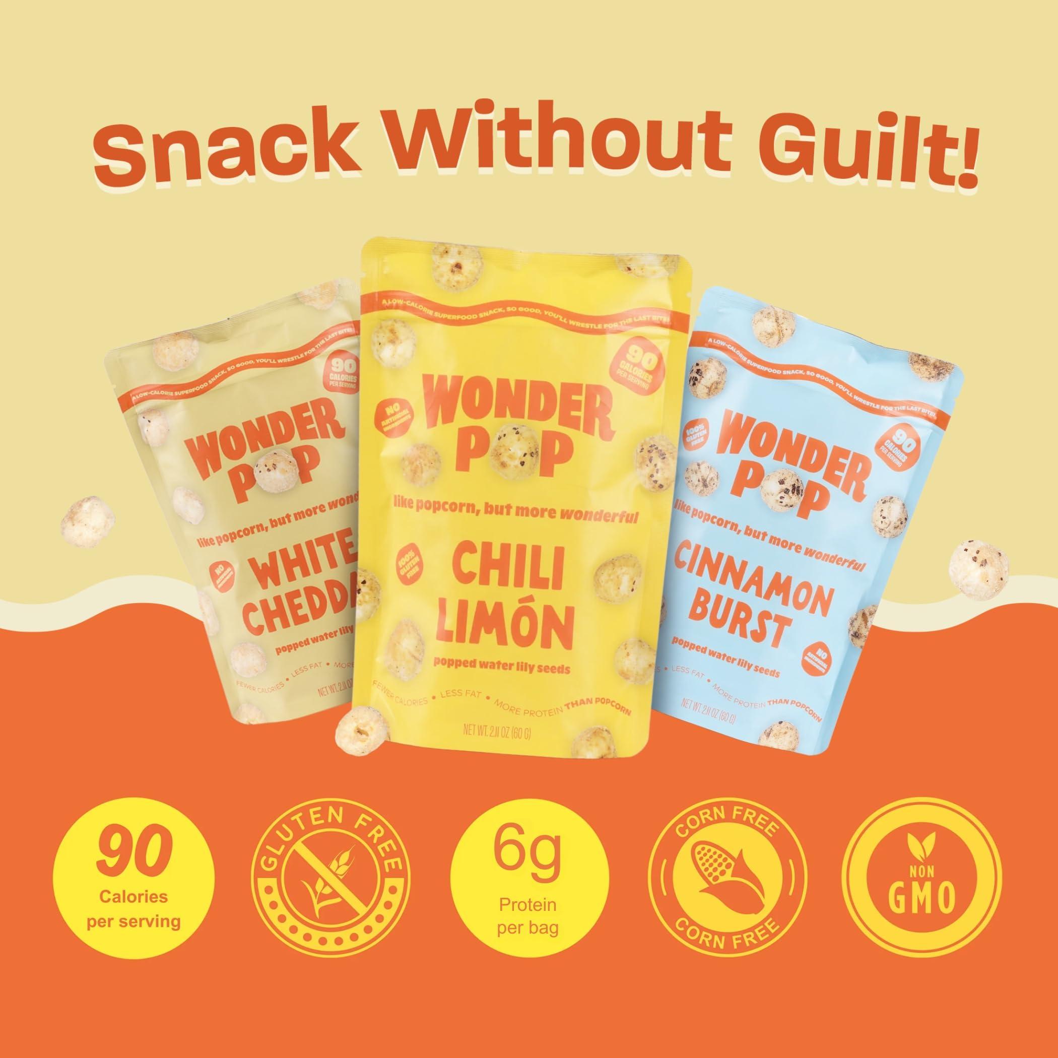 WonderPop WonderPop Popped Water Lily Seeds - | Low-Calorie Superfood Snack| Gluten Free, Nut Free| 2.11 oz (4 Pack) (chili limon)