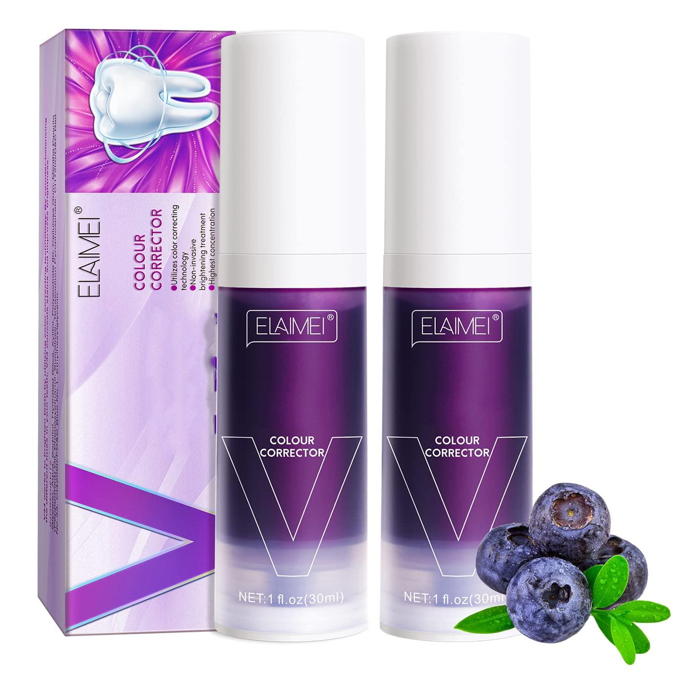 SayaFei Purple Toothpaste - Dental Color Corrector Serum in a Foam Formula to Remove Stains, (2PCS Blueberry)