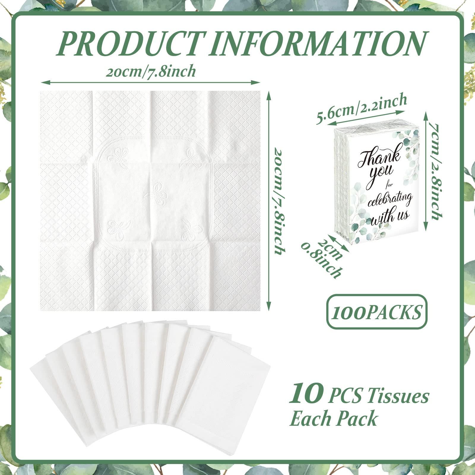 Sinmoe 100 Pack Wedding Bulk Travel Pocket Tissue Thank You Mini Facial Tissue Greenery Eucalyptus Tissue 3 Ply Tissue for Celebrating with Us Guest Tissue for Wedding, Bridal Shower, Graduation