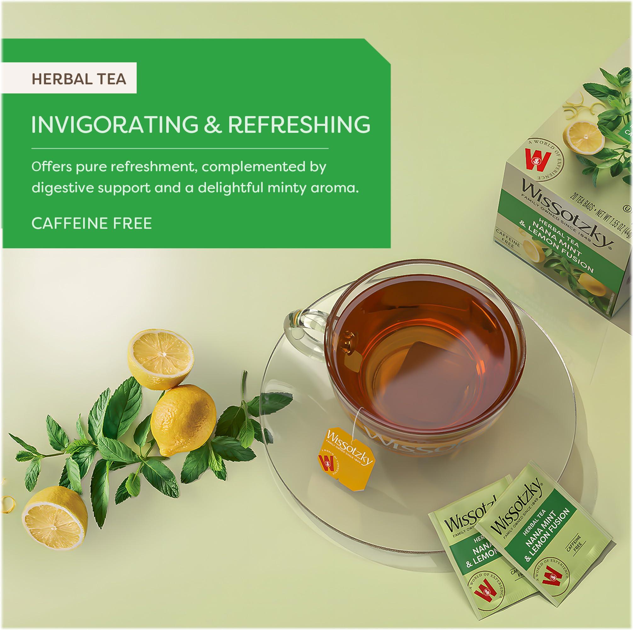 Wissotzky Tea Wissotzky Nana Mint & Lemon Fusion Tea, 20 Tea Bags | Invigorating Blend | Caffeine Free Tea | Digestive Support