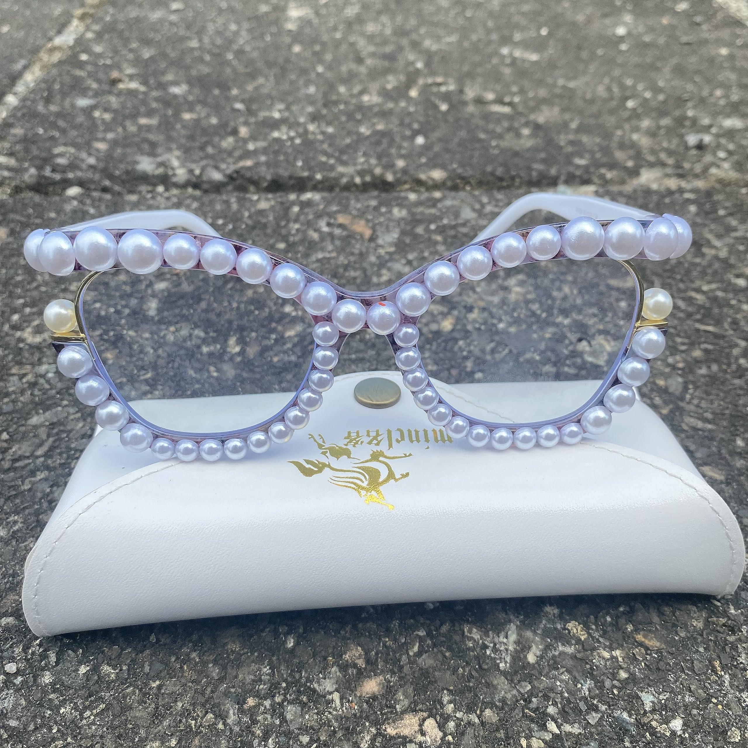 mincl mincl Cat Eye Rhinestone Reading Glasses Bifocal Reading Glasses for Women Stylish bling Magnifying Blue Light Readers (flower, 3.25, multiplier_x)