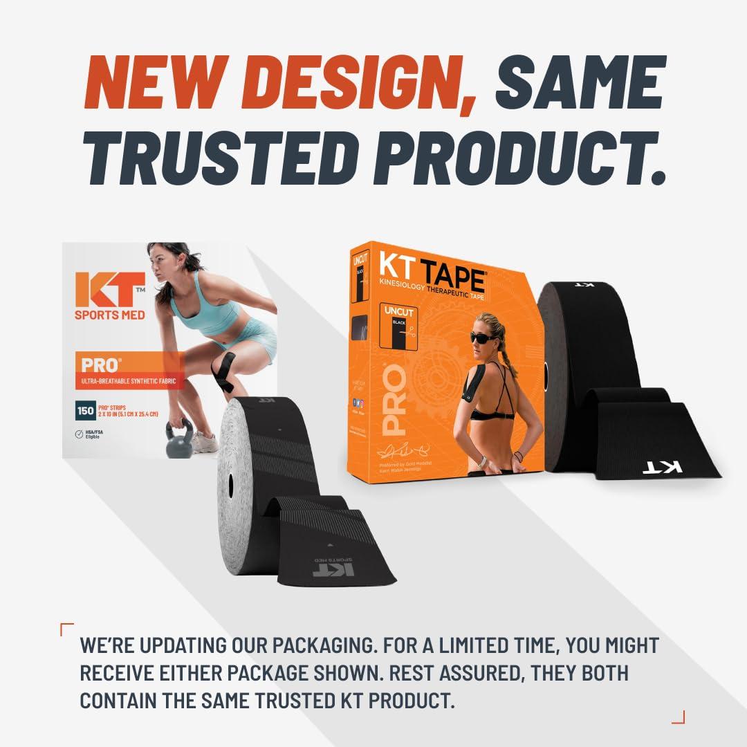 KT Tape KT Tape, PRO Synthetic Elastic Kinesiology Athletic Tape, 150 Count, 10\" Precut Strips, Black