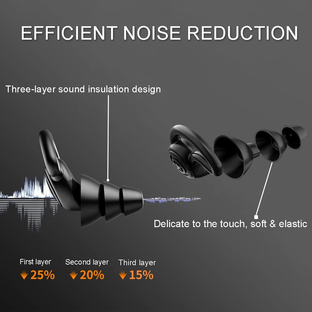 Booge 1 Pair Silicone Quiet Ear Plugs, Reusable Noise Reduction Earplugs Hearing Protection Earplug for Sleeping Noise Cancelling - Black