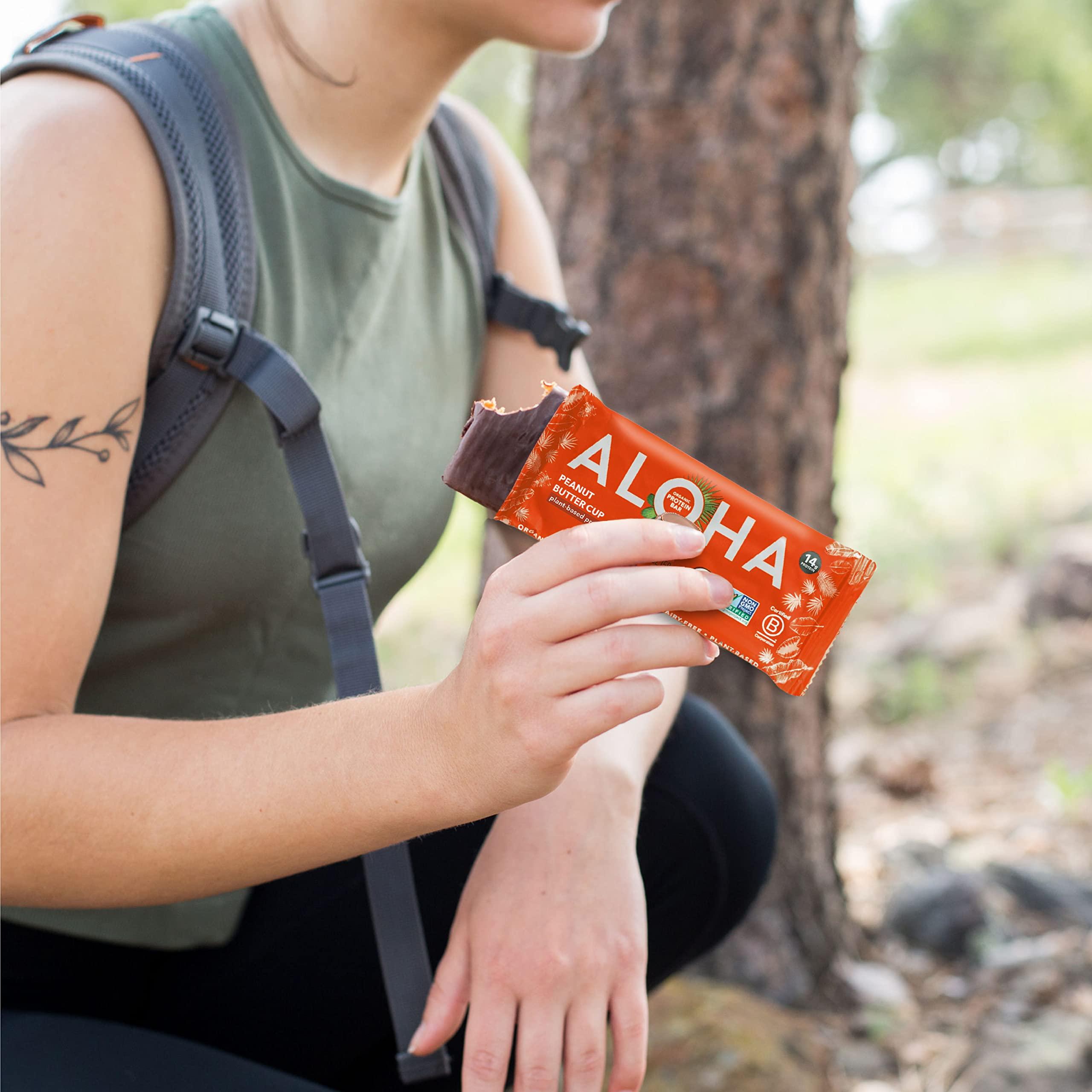 ALOHA ALOHA Organic Plant Based Protein Bars - Peanut Butter Cup Bar - Vegan, Low Sugar, Gluten-Free, Paleo, Low Carb, Non-GMO, No Stevia, No Erythritol