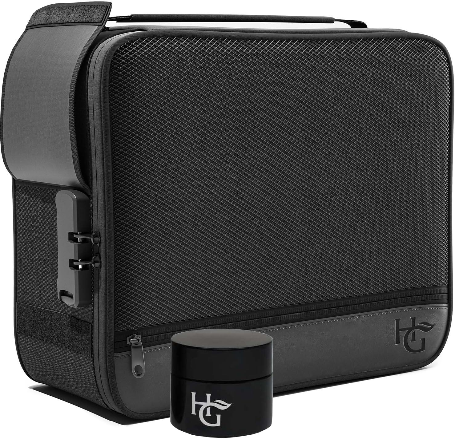 Herb Guard Herb Guard Large Smell Proof Bag & Case with Combination Lock (Holds Up to 3 Ounces) - Includes YKK Zippers, 50ml Smell Proof Container and Jar, Built in Tray & Travel Bags (Black)