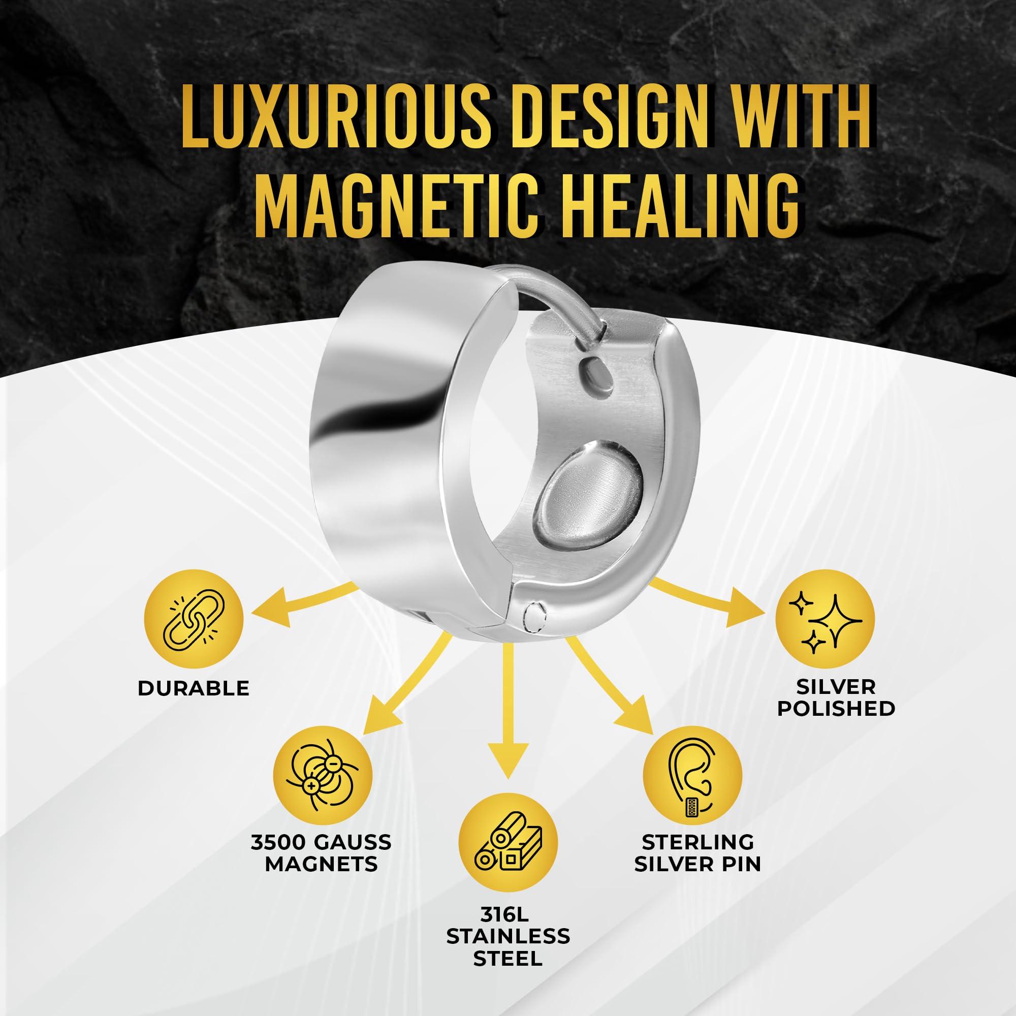 MagnetRX MagnetRX Magnetic Earrings for Women Premium Magnetotherapy Lymphatic Earrings Polished Stainless Steel Womens Lymphvity Magnetic Therapy Acupressure Earrings (Silver)
