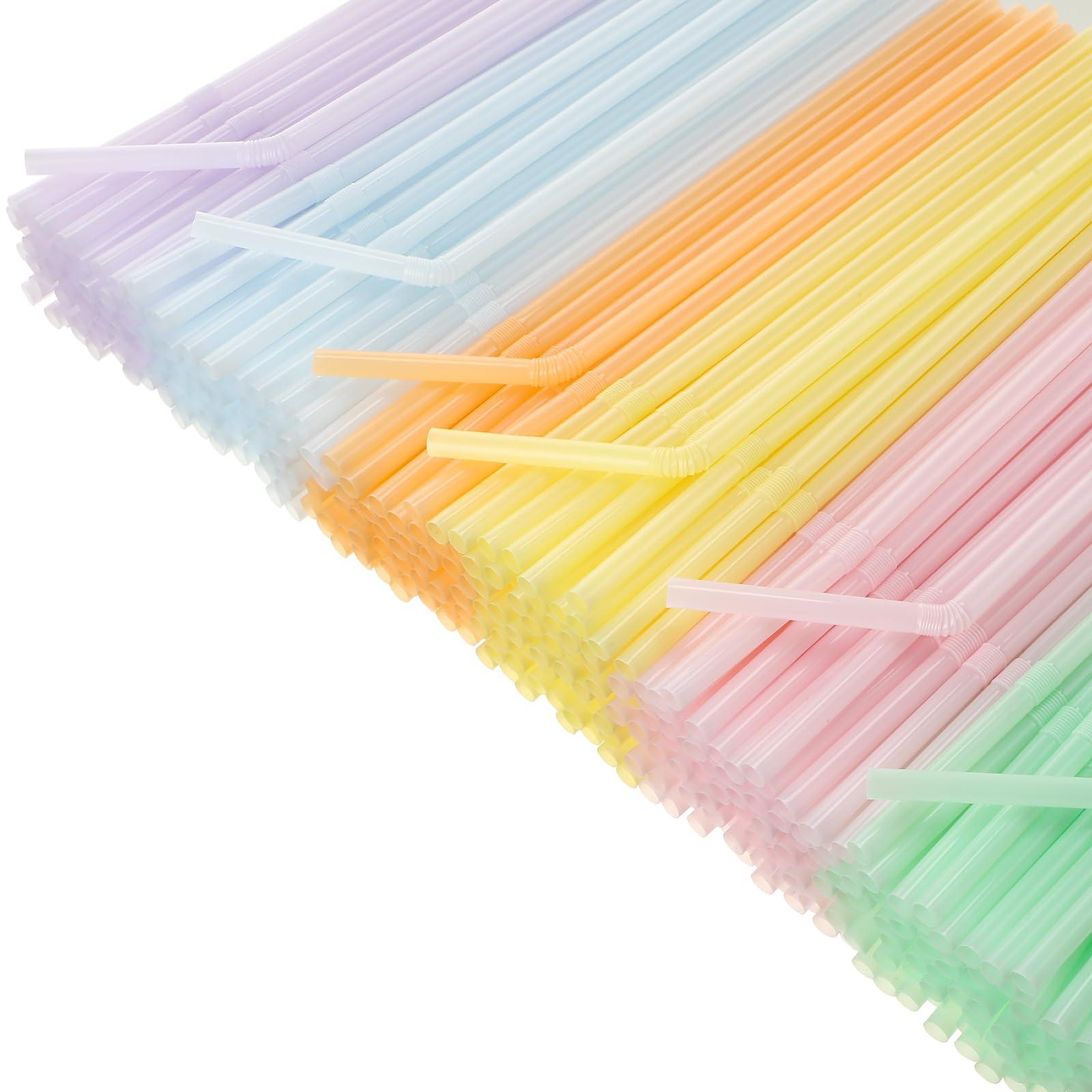 Patelai Patelai 15 Packs Plastic Straws Bulk Colorful Disposable Bendy Straws 7.87 Inch Long Flexible Drinking Straws for Party Decorations, 6 Macaron Colors