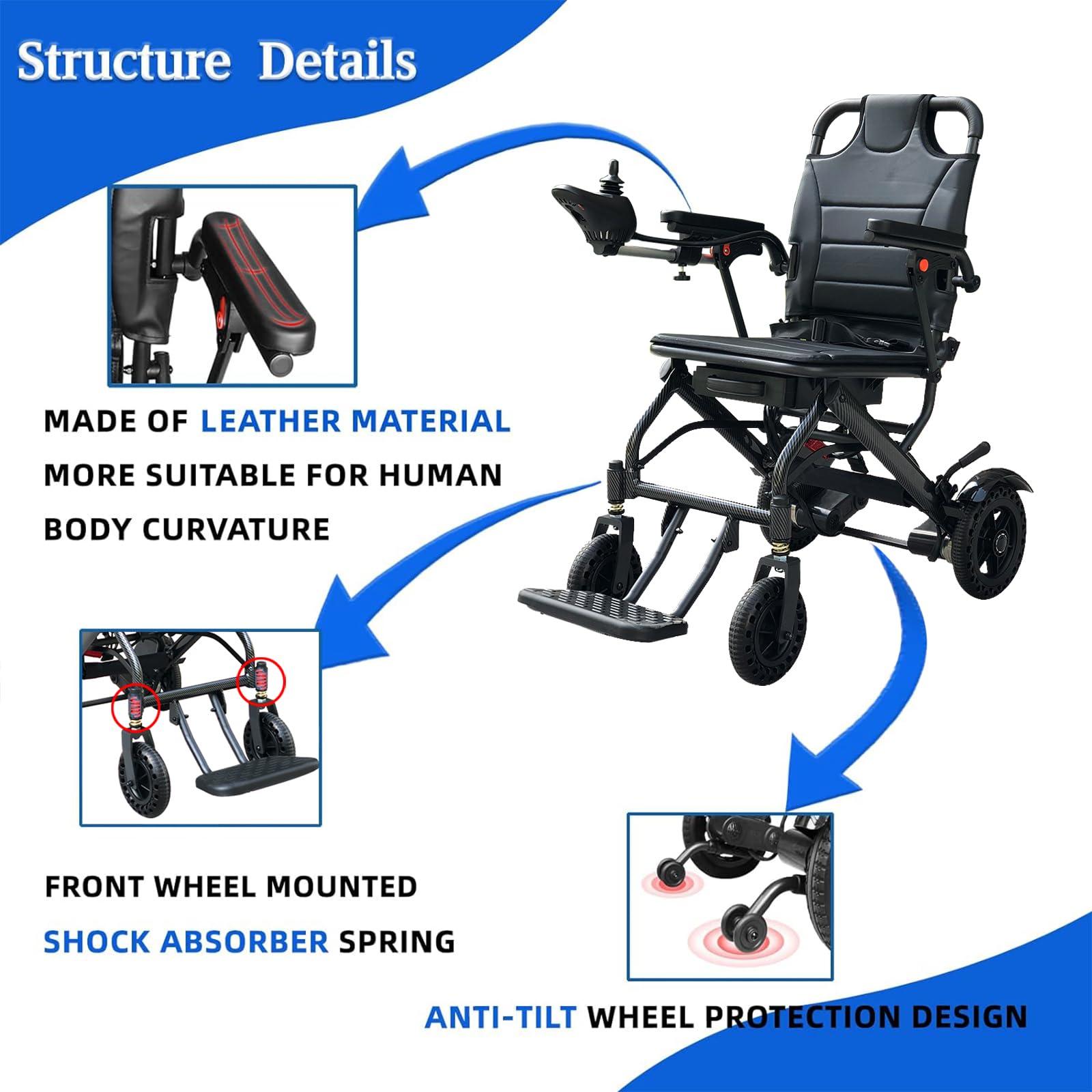 HNLBFG [2025 Model] Power Wheelchair Lightweight Foldable, The World\'s Lightest Electric Wheelchair Weighs Just 30 LB for Adults, Seniors, Travel Motorized Wheelchair