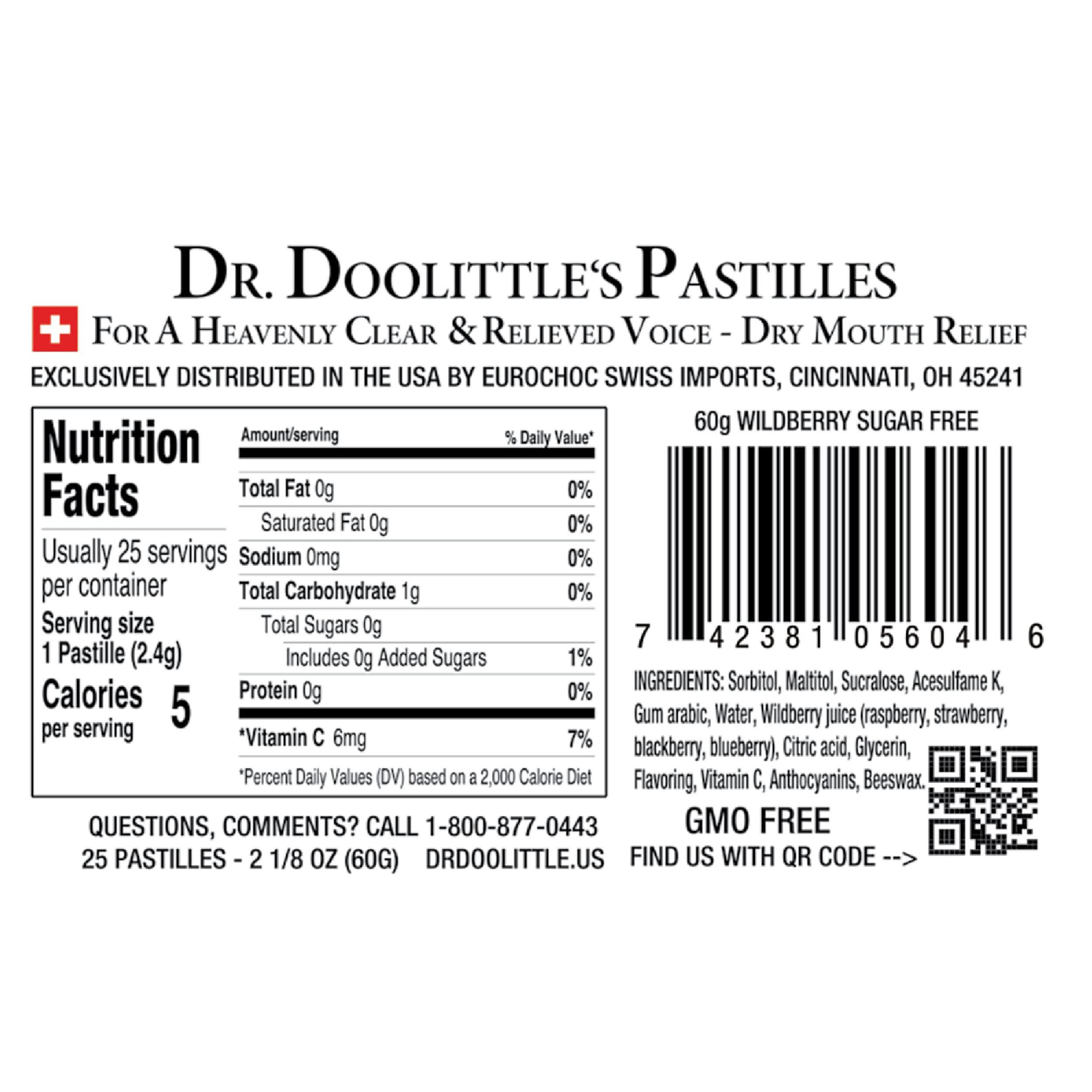 DOOLITTLE Dr. Doolittles Sugar Free Soft Fruit Pastilles for Voice and Throat, Wild Berries Flavor, Multipack of 2.12 Ounce Tin, 3 Pack and .33 Ounce Travel Size Bag, 20 Pack