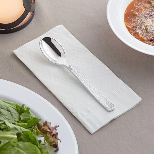 Unique Elegant Hammered Silver Plastic Spoons (24ct) - Durable & Stylish - Perfect for Parties, Weddings & Events