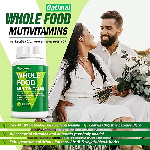 VEGEPOWER Whole Food Multivitamin for Men Women - with 65+ Vitamins, Minerals, Organic Nature Powder & Extracts - Whole Food Supplement for Energy, GUT, immune Health - All Natural, Non-GMO 90 Vegan tablets
