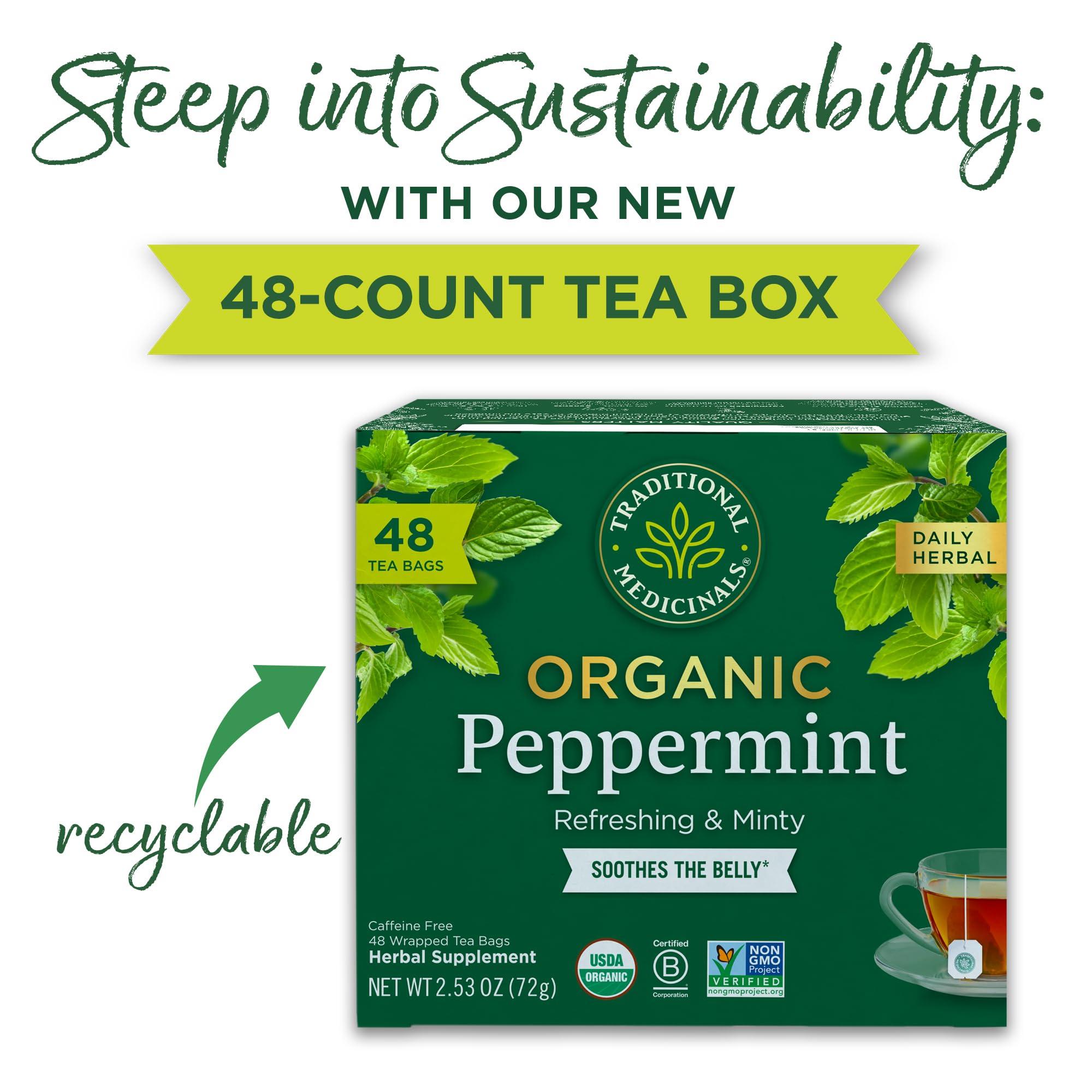Traditional Medicinals Traditional Medicinals Tea, Organic Peppermint, Soothes Your Belly, Refreshing & Minty, 48 Tea Bags
