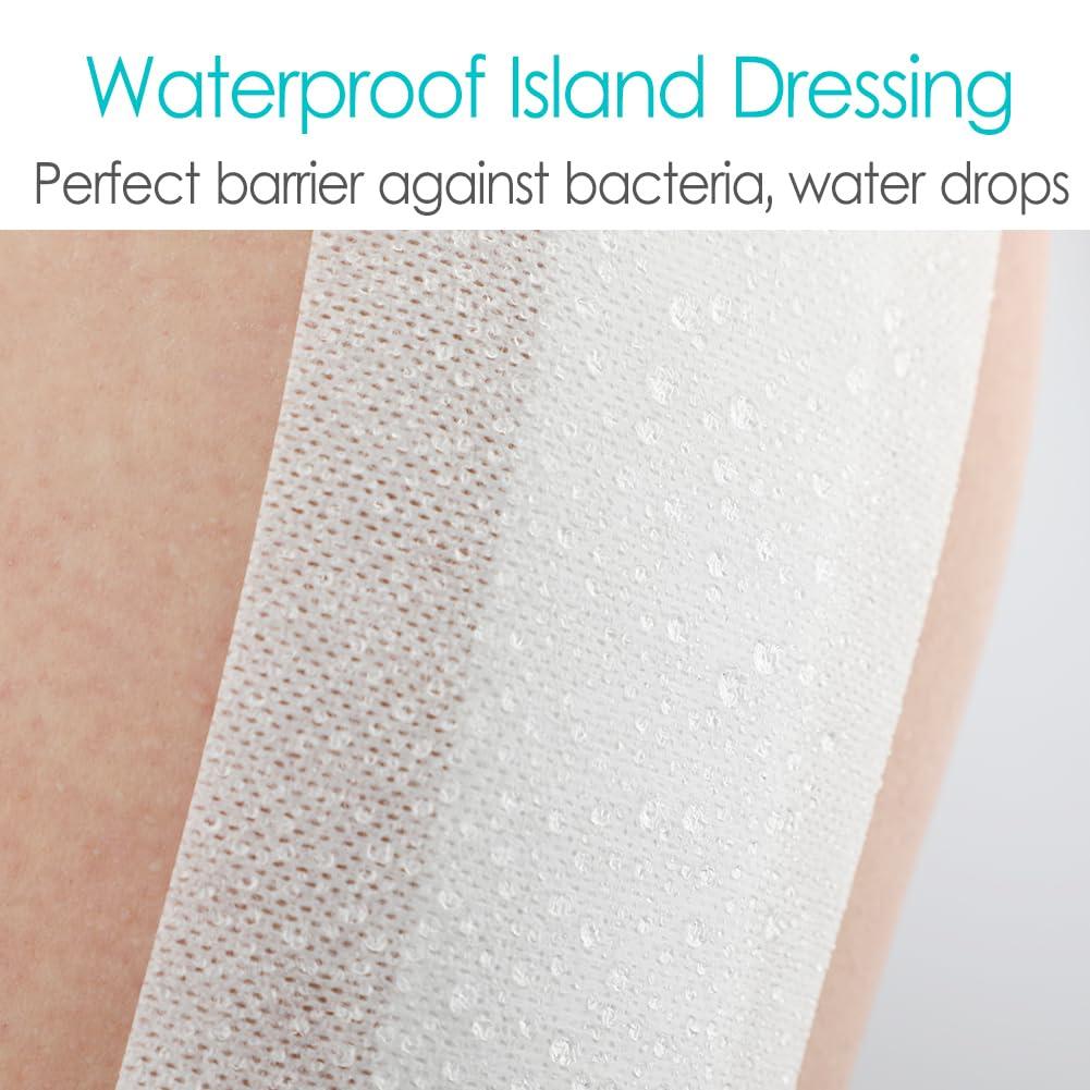 GoToHere Breathable Waterproof Adhesive Island Dressing for Knee/Hip Replacement Wound Incisions Bandages Bordered Gauze 4\"X10\" with 2\"x8\" Non Stick Pad No More Wounds Sticking Pack of 10