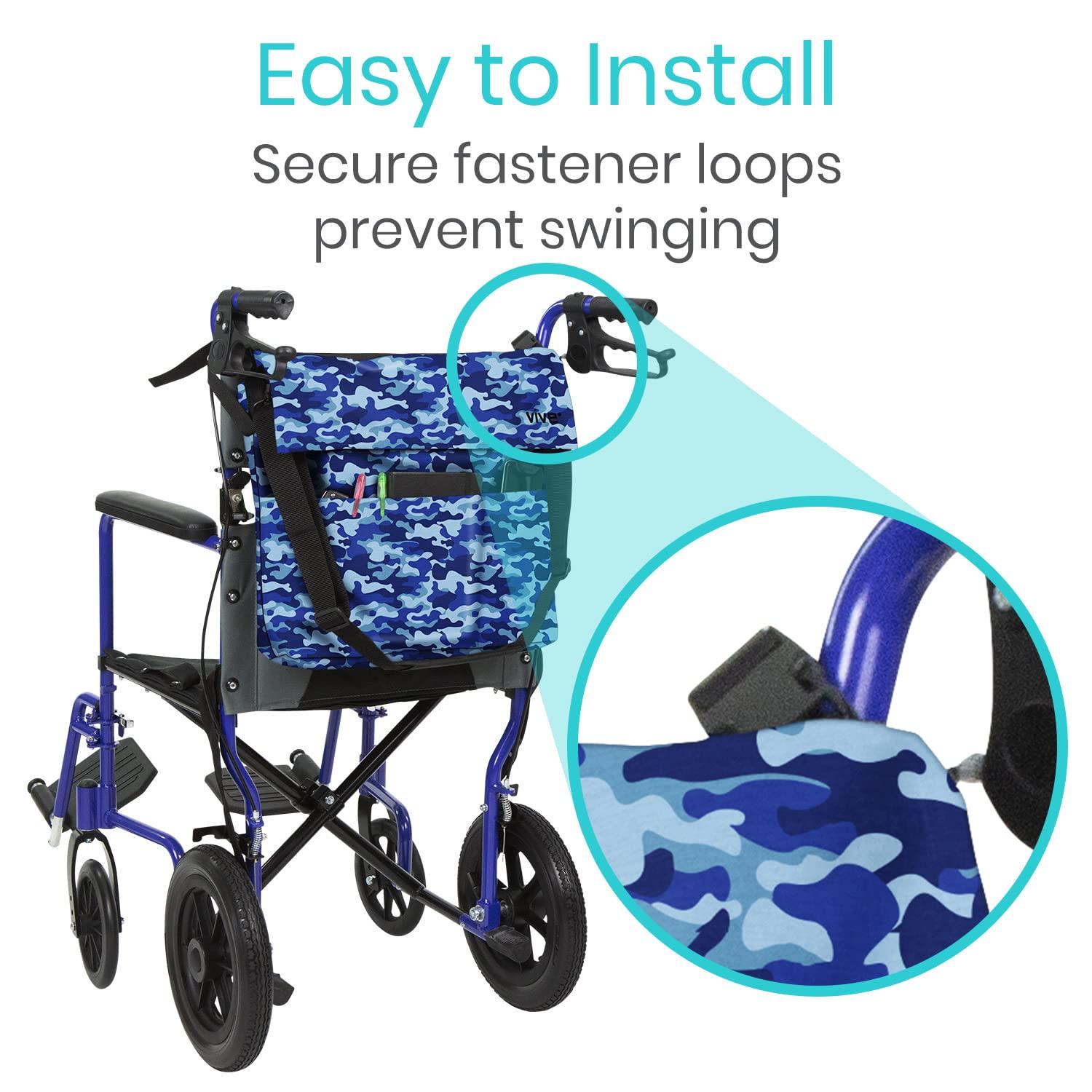 Vive Vive XL Wheelchair Bag - Waterproof, Scratch-Resistant, Double-Stitched, Machine Washable Accessory for Adults, Seniors, 15 Colors - Storage Walker Backpack to Hang on Back of Wheel Chair