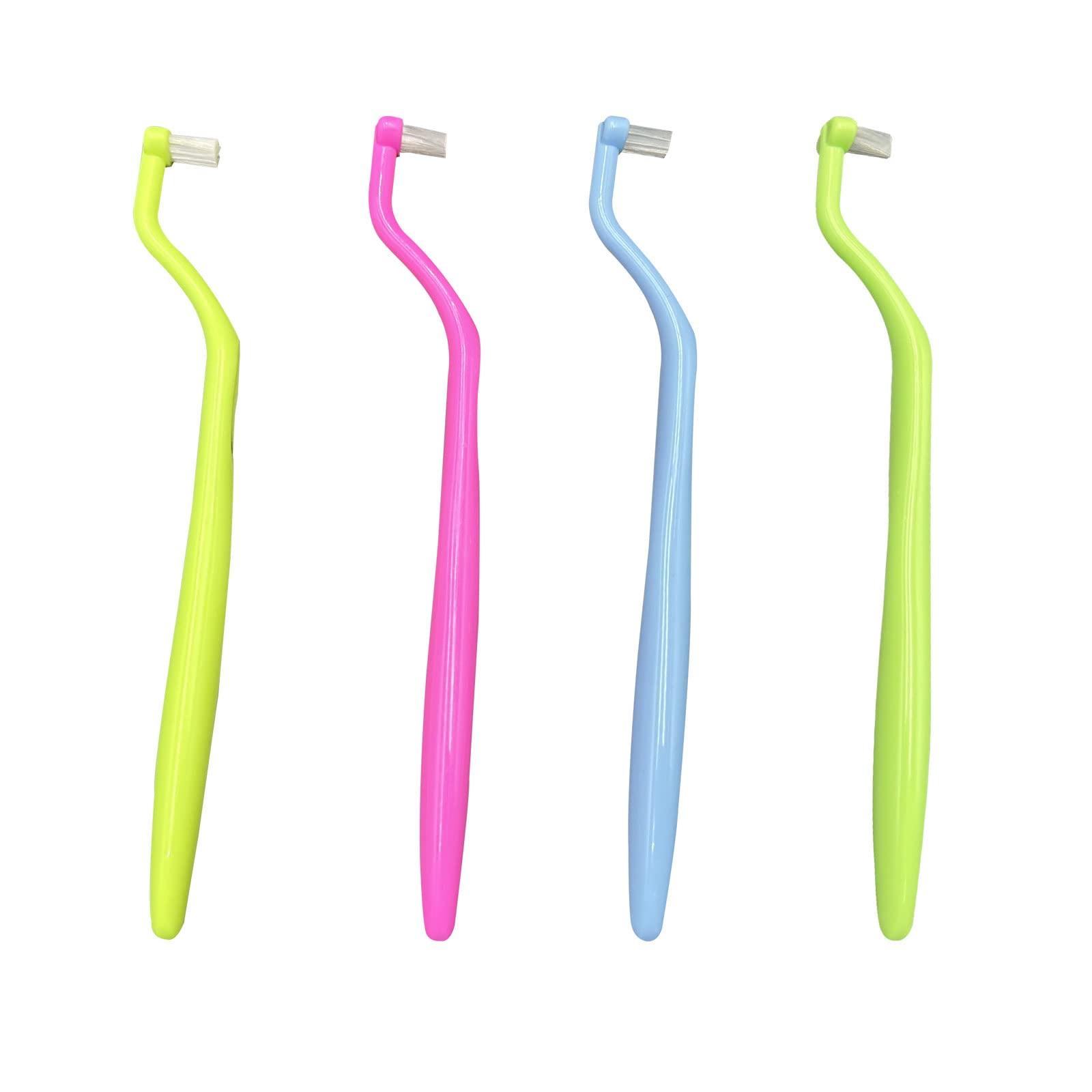 HRASY HRASY Orthodontic Toothbrush Small Tuft Toothbrush Tiny Compact Interspace Brush for Dental Implants, Braces and Teeth Detail Cleaning, 4 Pieces (4 Colors D)