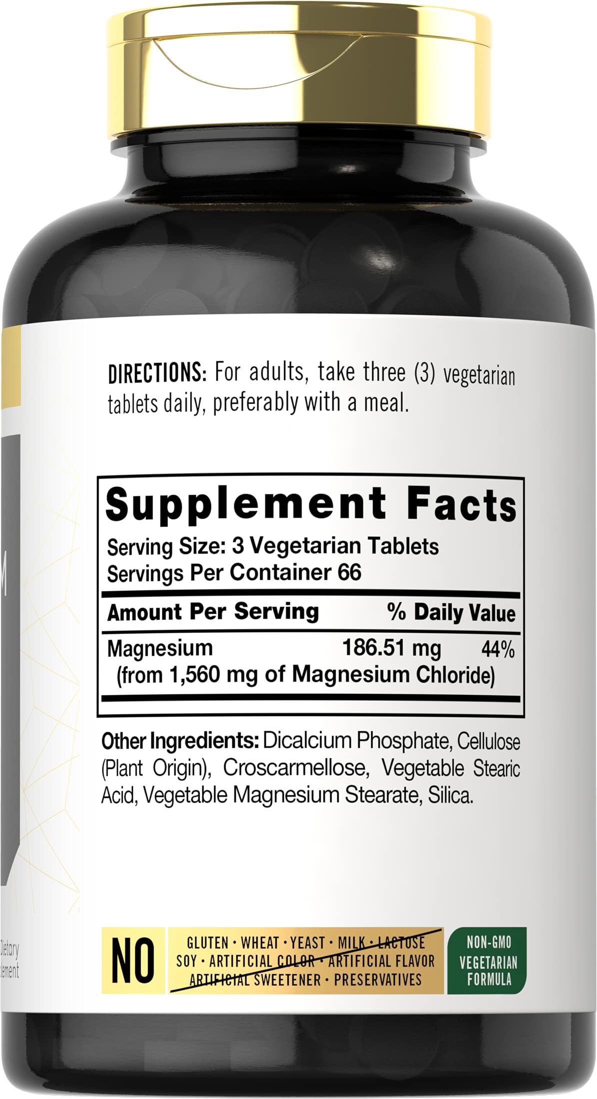Carlyle Carlyle Magnesium Chloride | 1560mg | 200 Tablets | Cloruro de Magnesio Supplement | Vegetarian, Non-GMO, and Gluten Free Formula