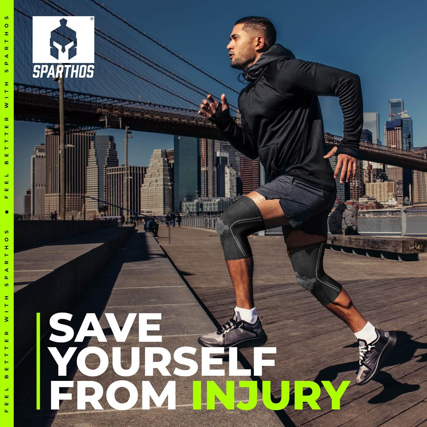 Sparthos Sparthos Knee Compression Sleeves by (Pair) – Support for Sports, Running, Joint Pain Relief – Knee Brace for Men and Women Walking Cycling Football Tennis Basketball Hiking Workout Jogging (Black-L)