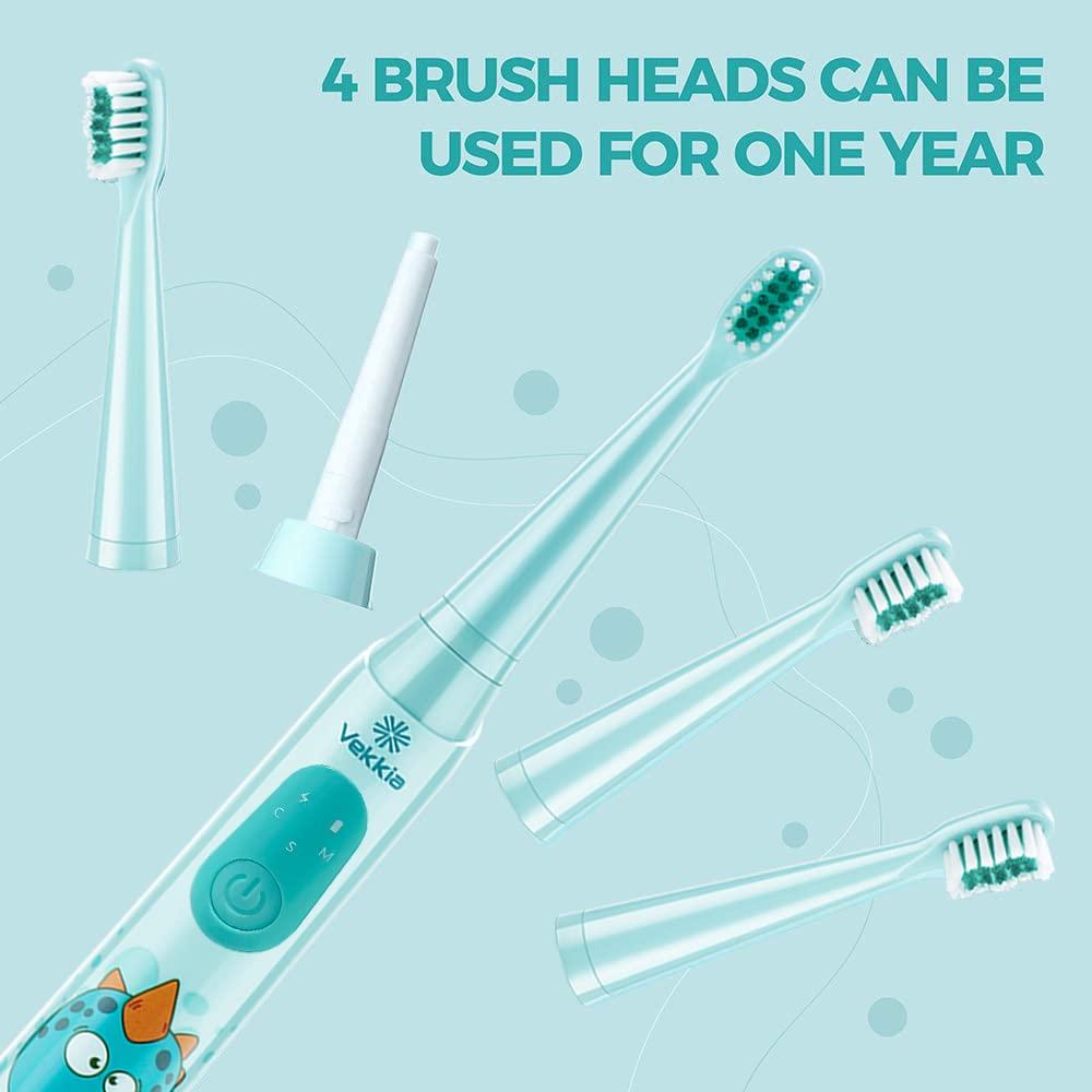 Vekkia Vekkia Sonic Rechargeable Kids Electric Toothbrush, 3 Modes with Memory, Fun & Easy Cleaning, 24000 Strokes, IPX7 Waterproof, 2-Min Timer for Age 5+, 4 Soft Bristles(Blue)