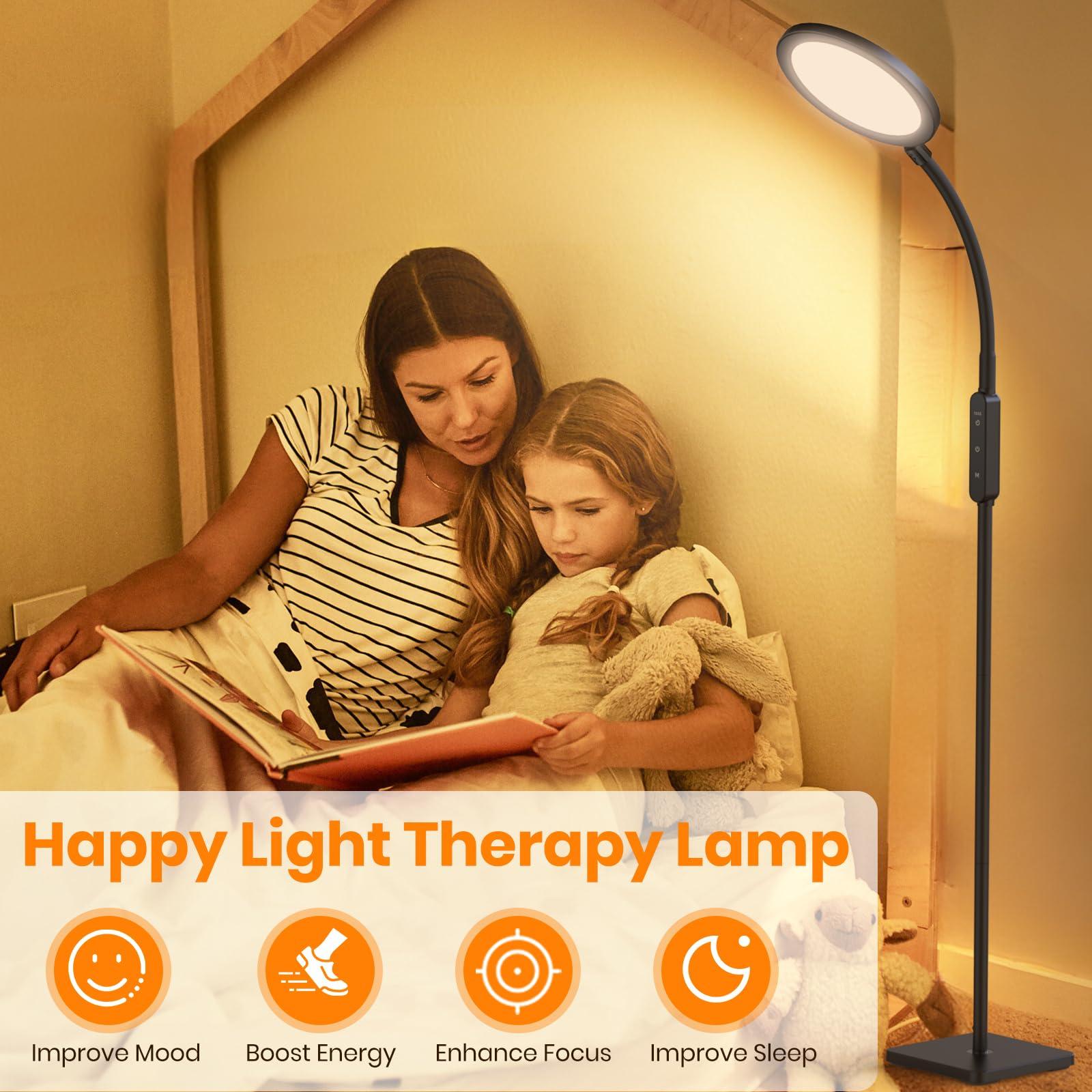 RICIAL RICIAL Light Therapy Lamp, Adjustable Brightness and Color 10000 Lux Sun Lamp, with Remote Control and Flexible Gooseneck Sunlight Lamp, 4 Timers & Memory Function Floor Lamp for Reading/Office/Home