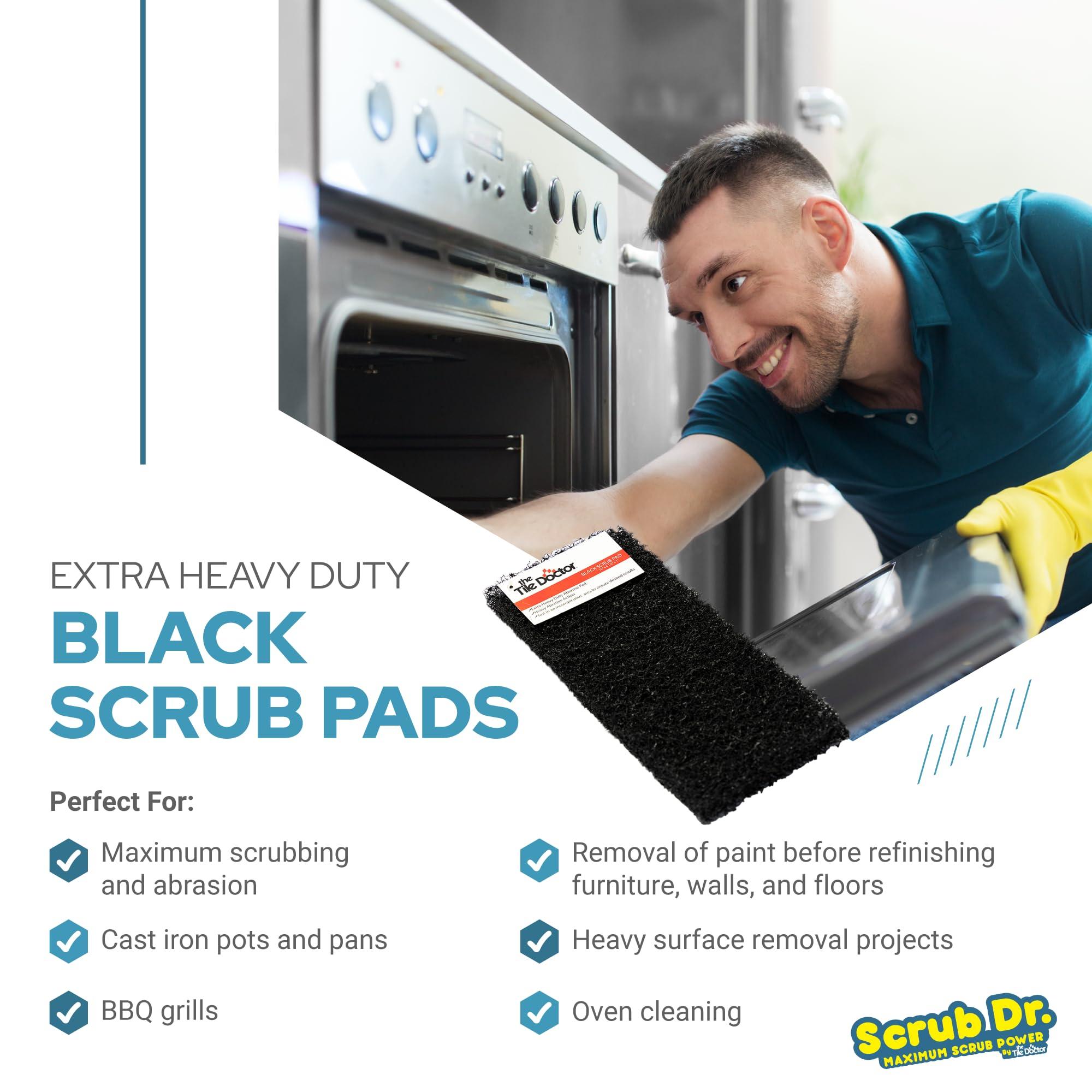 The Tile Doctor The Tile Doctor Multipurpose Scrub Pad - Ideal for Bathroom, Kitchen & Floor Cleaning - Non-Scratch Dish Sponge & Shower Scrubber - High Abrasion - (Black - Extra Heavy Duty, 6 Pack)