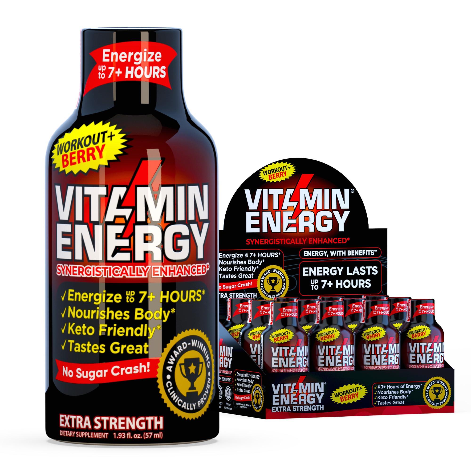 Vitamin Energy Vitamin Energy Pre Workout Drink - Keto Friendly Sugar Free Shots | Natural Clean Green Tea Caffeine with Proprietary Endurance Blend | Energize up to 7+ Hours - Berry - 1.93 Fl Oz- Pack of 48