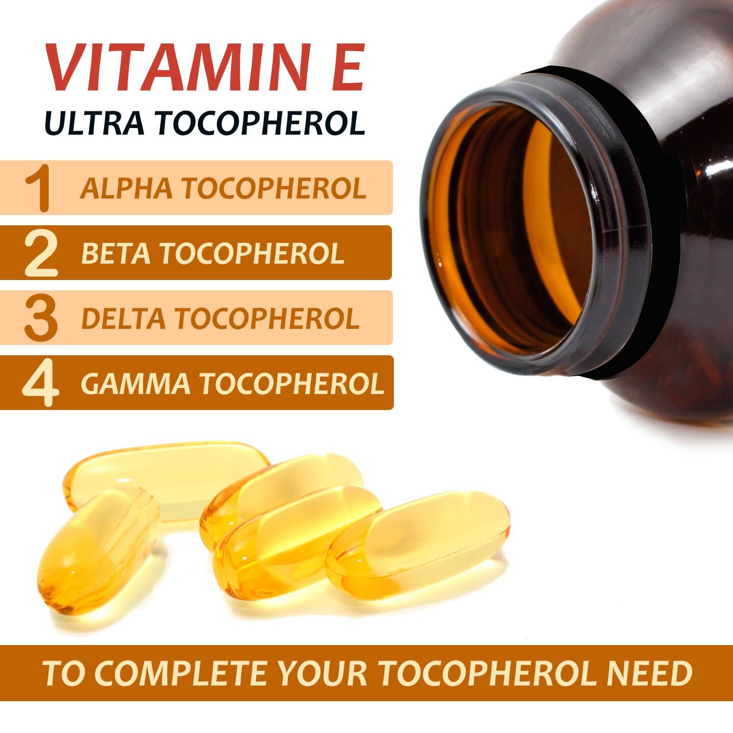 Kala Health Kala Health Vitamin E 1000 IU Ultra Tocopherol 450mg Vitamin E Vegan all 4 Tocopherols - Alpha Tocopherol + Beta Tocopherol + Gamma Tocopherol + Delta Tocopherol Unique d Alpha Tocopherol Vitamin E