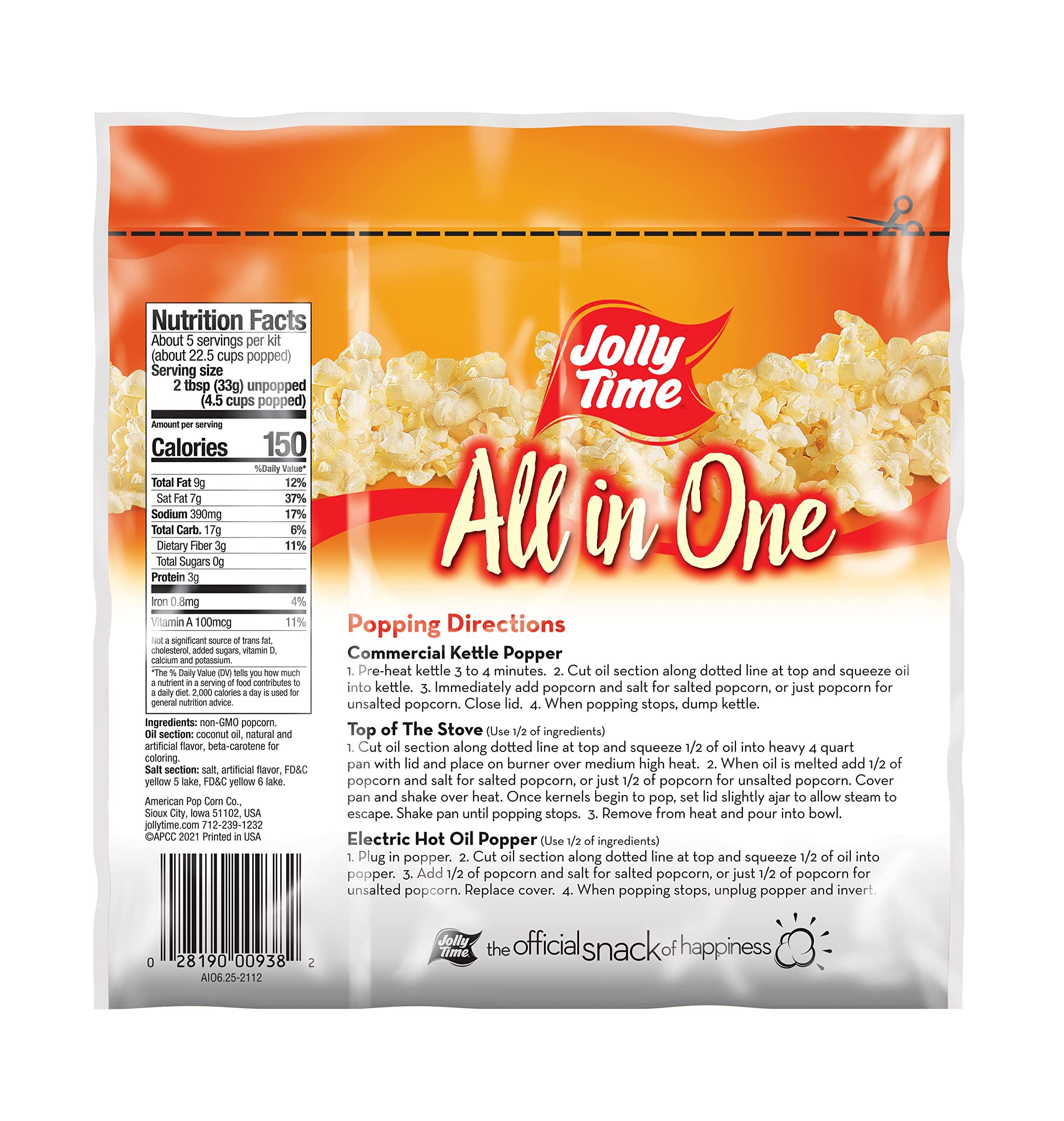 Jolly Time JOLLY TIME All in One Popcorn Kit, Portion Packets with Kernels, Oil and Salt for Movie Theater or Air Popper Machines (24 pack, 4oz Kettle)