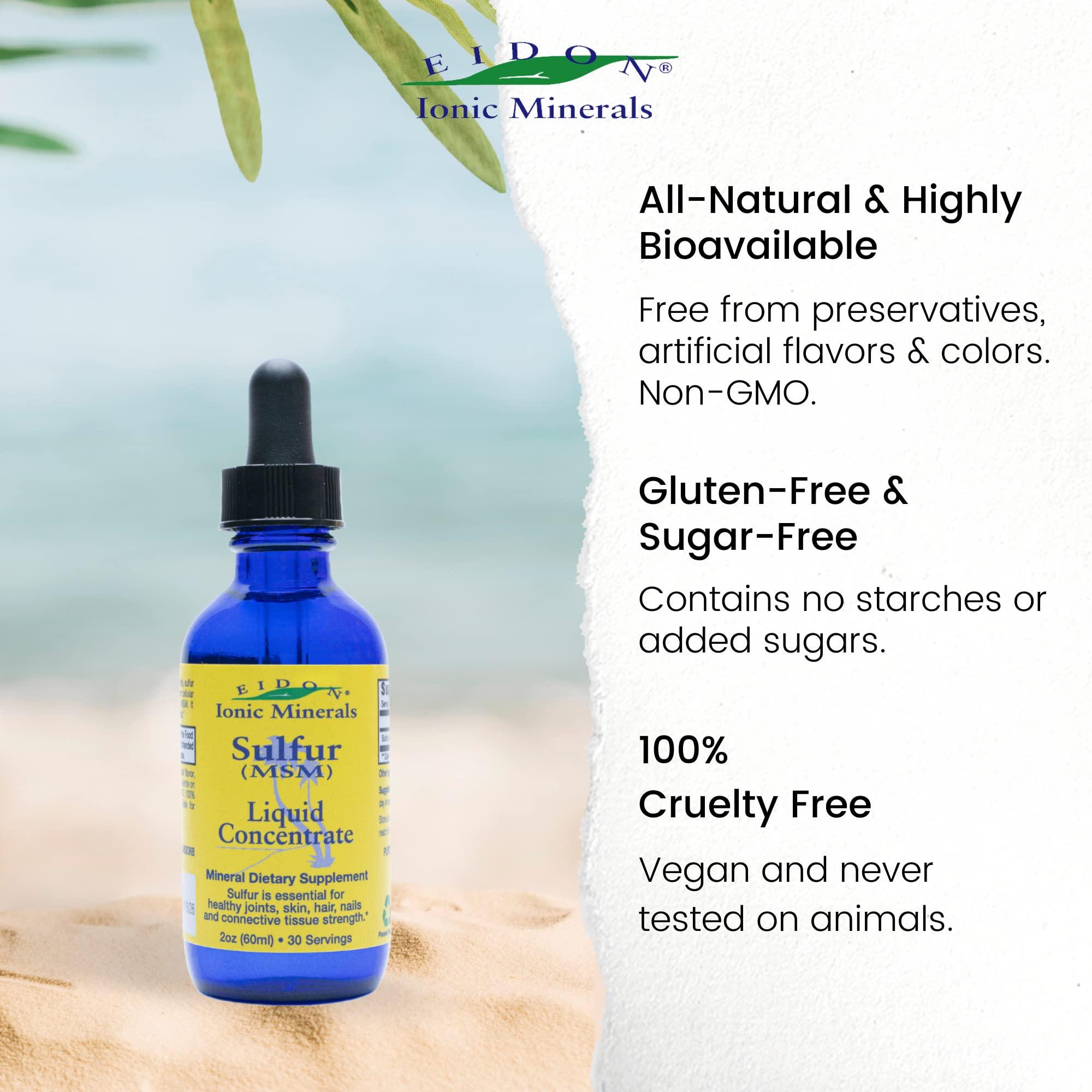 Eidon Ionic Minerals Eidon Ionic Minerals Liquid Sulfur Concentrate - Ionic MSM Sulfur Drops Supplement, Supports Healthy Joints, Smooth Skin, & Glossy Hair, No Preservatives or Additives - 2 Oz Bottle