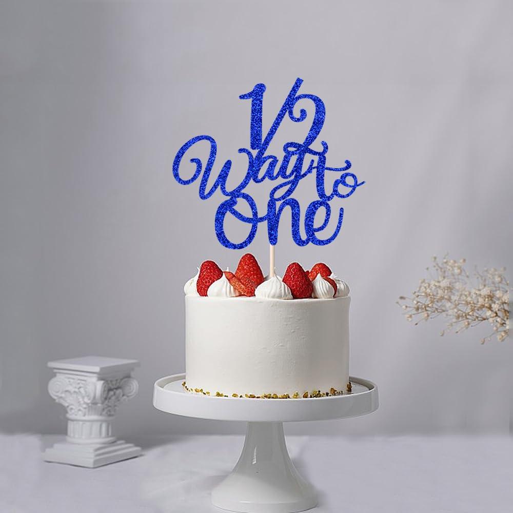 Naicaek Naicaek 1/2 Way to One Cake Topper,Happy 6 Months Cake Decorations,Half Way to One Cake Topper,Baby Boys Girls 6 Months Birthday Party Decorations (Royal Blue Glitter)