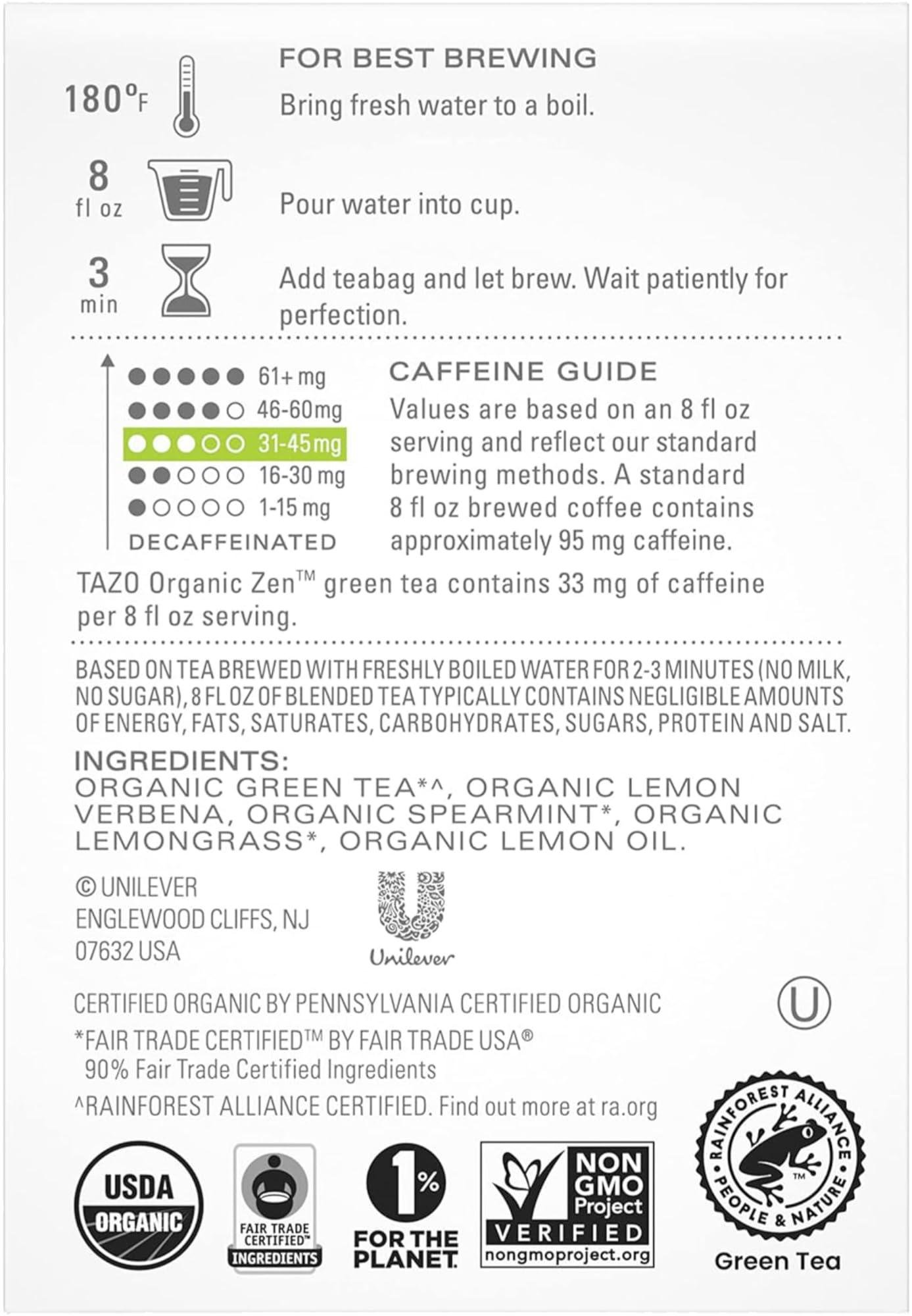 TAZO TAZO Tea Bags, Green Tea, Regenerative Organic Zen Tea, 36 Count