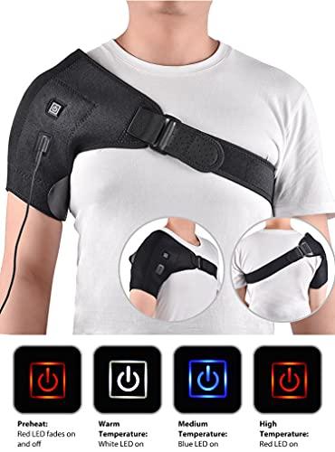 lovelifejoy Heated Shoulder Wrap, 3 Heat Settings, Heating Pad Support Brace for Rotator Cuff, Joint Capsule & Biceps Tendon Injury, Frozen Shoulder, Shoulder Dislocation or Muscles Pain Relief (Black)