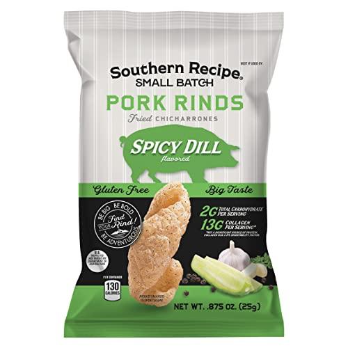 Southern Recipe Pork Rinds Variety Pack | Salt & Pepper, Korean BBQ, & Spicy Dill | Southern Recipe Small Batch Chicharrones | Keto Friendly & Low Carb | Snack Bag (18 Count)