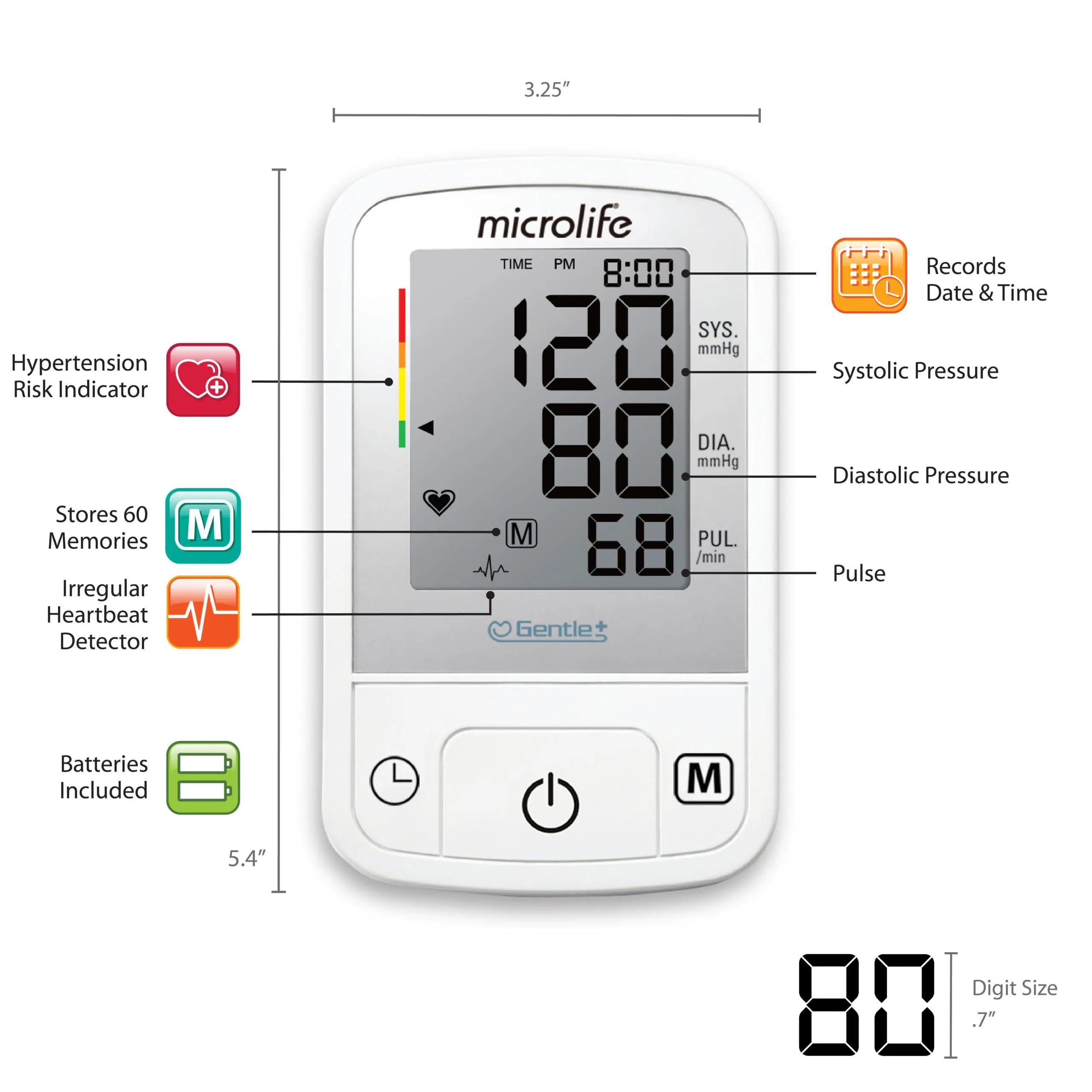Microlife Microlife BPM2 Automatic Digital Upper Arm Blood Pressure Monitor, Wide-Range Cuff Fits Most (Medium Large up to 16.5 in), Stores 60 Measurements
