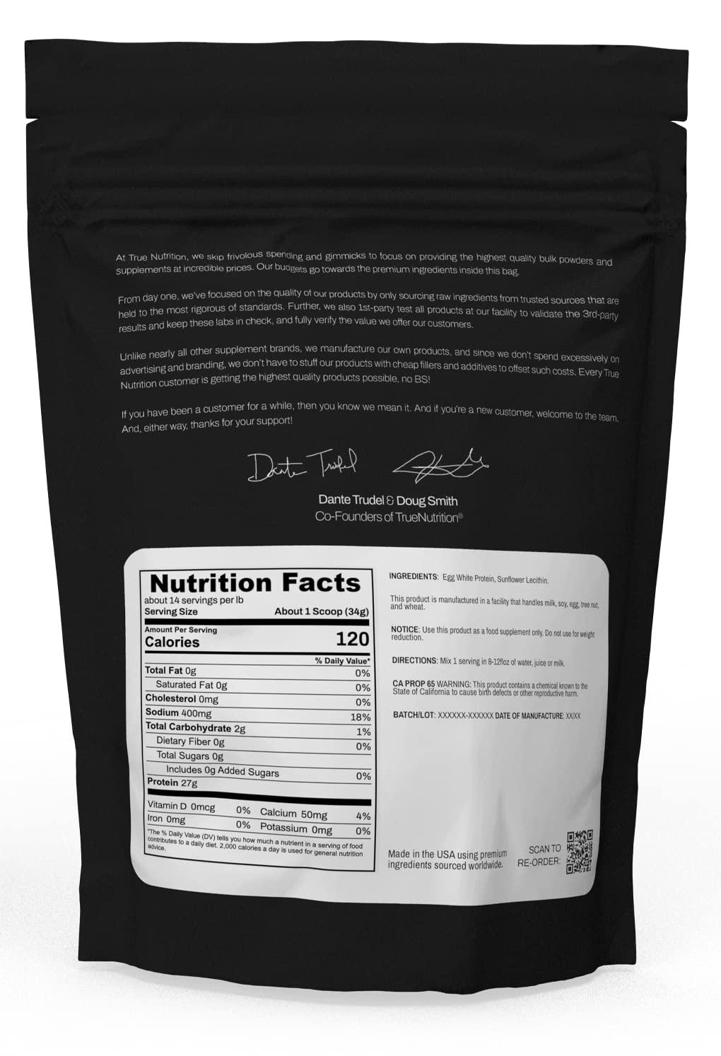 True Nutrition True Nutrition Egg White Protein Powder - 24g Non-GMO Egg Protein per Serving - Low Carb, Low Fat, Paleo, Keto, Gluten Free, Dairy Free, Soy Free - Unflavored/Unsweetened - 1LB