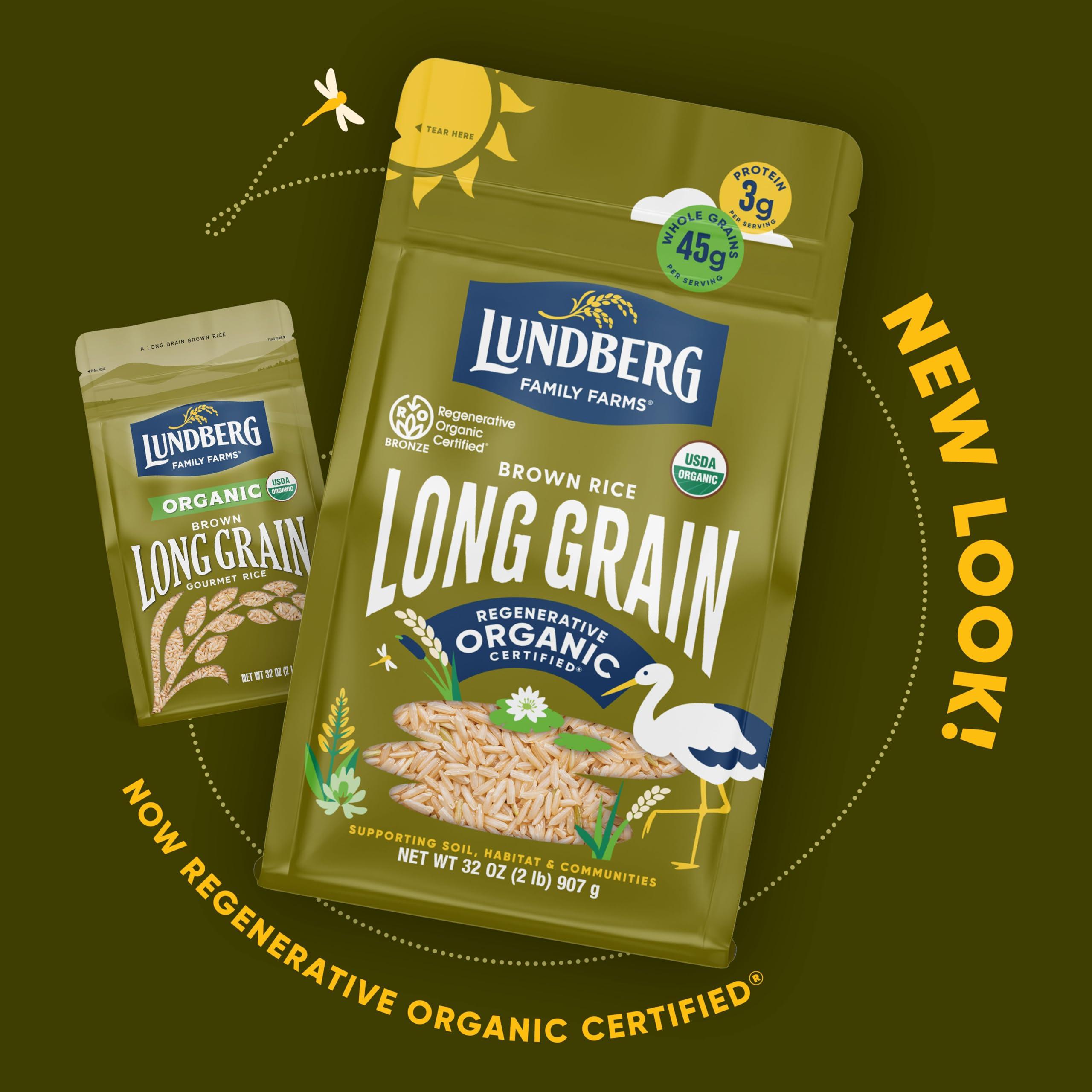 Lundberg Lundberg Brown Rice, Regenerative Organic Certified, 2-Pack Non-Sticky, Aromatic Long Grain Rice, Responsibly Grown in California, 32 Oz Ea